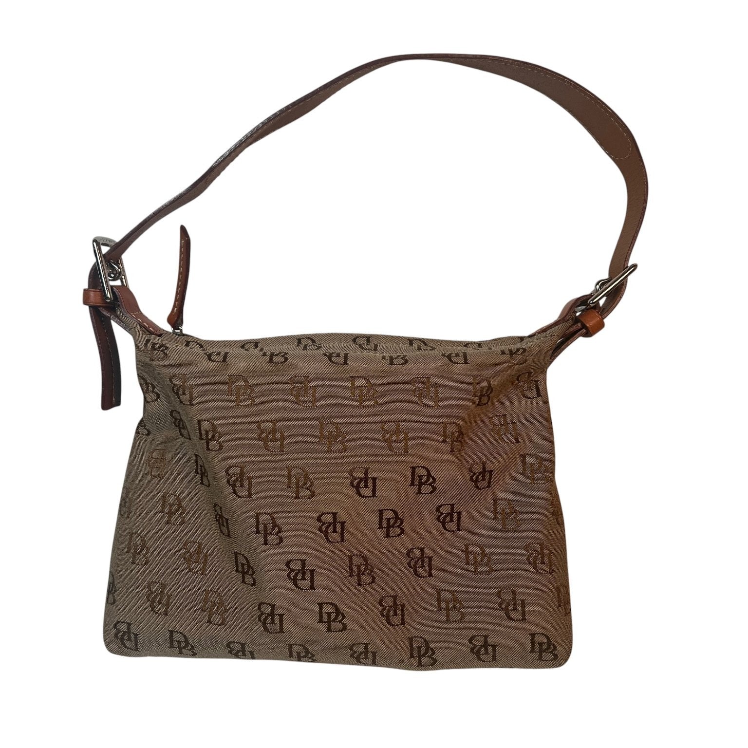 Dooney & Bourke Women's Monogram DB Logo Canvas Brown Shoulder Bag Leather Strap