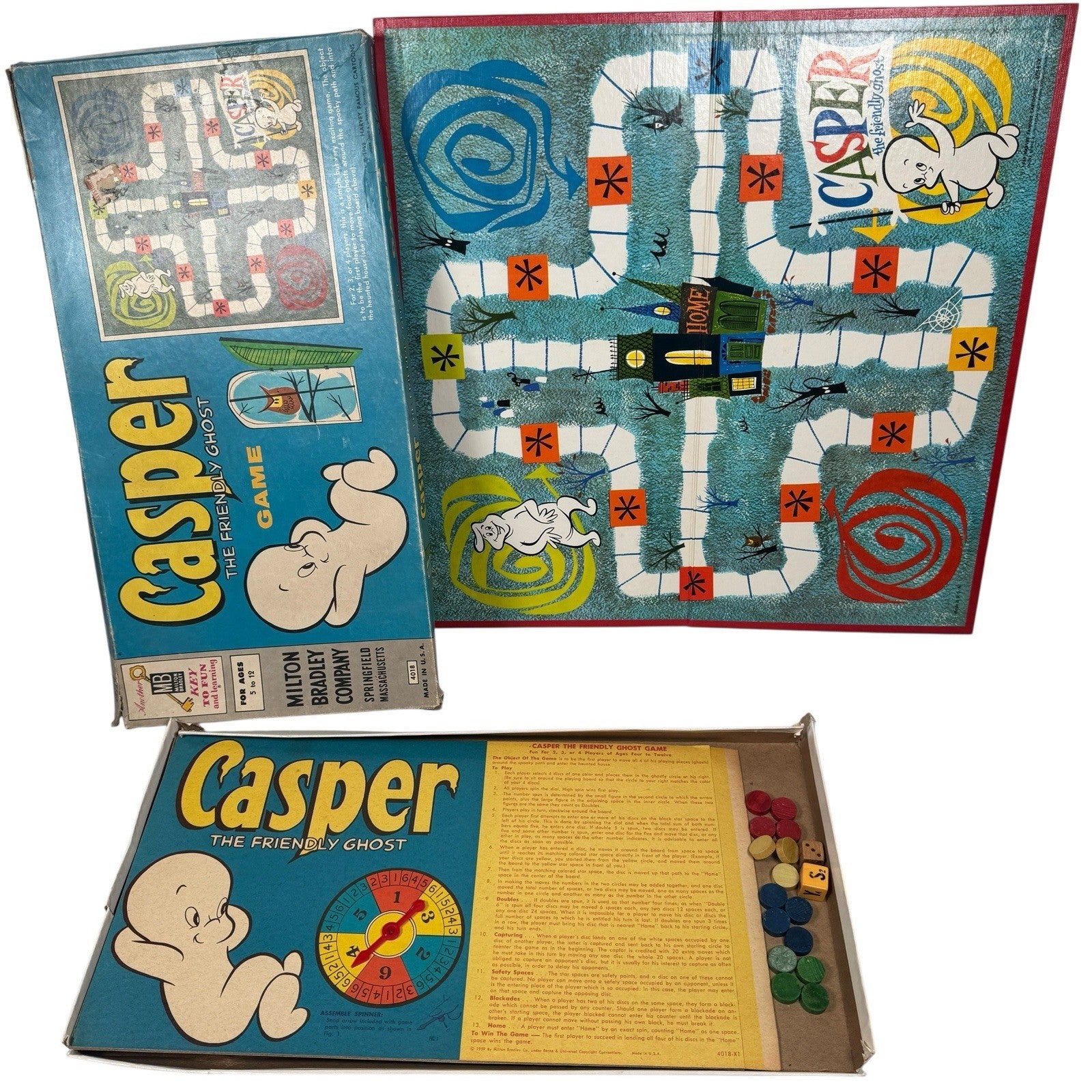 VTG 1959 CASPER THE FRIENDLY GHOST Board Game Milton Bradley Missing 1 Piece