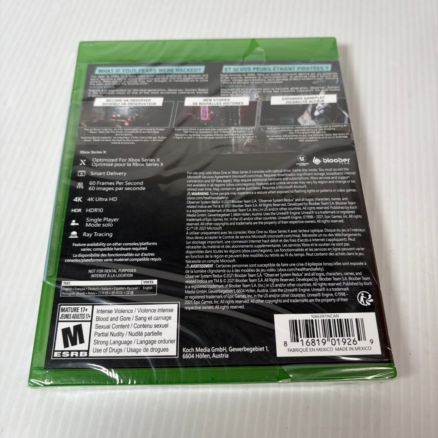 Observer System Redux Xbox Series X Xbox One Video Game 4K HDR Ray Tracing