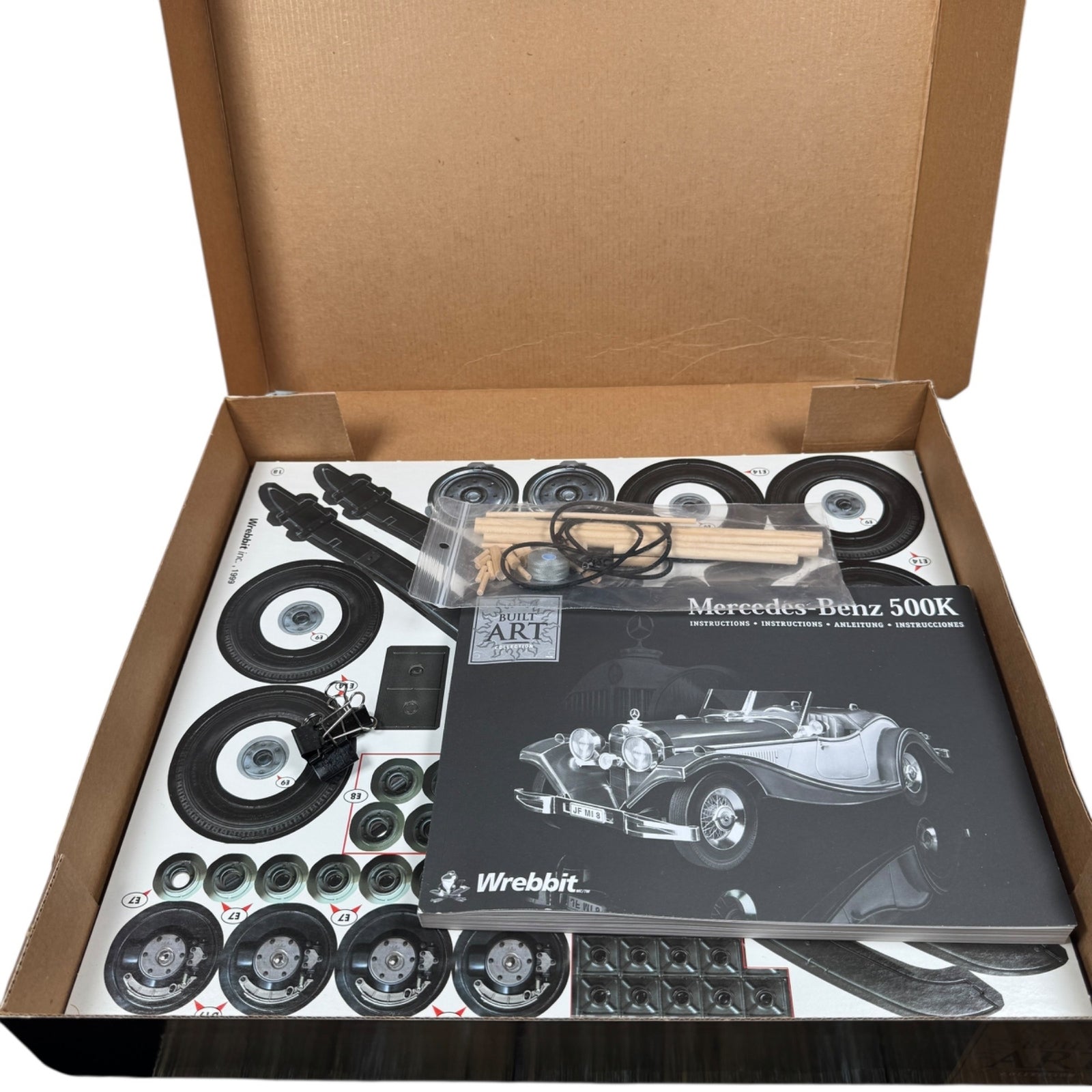 Wrebbit Mercedes-Benz 500K Roadster 3D Puzzle 1:18 Scale Paperboard Kit Open Box