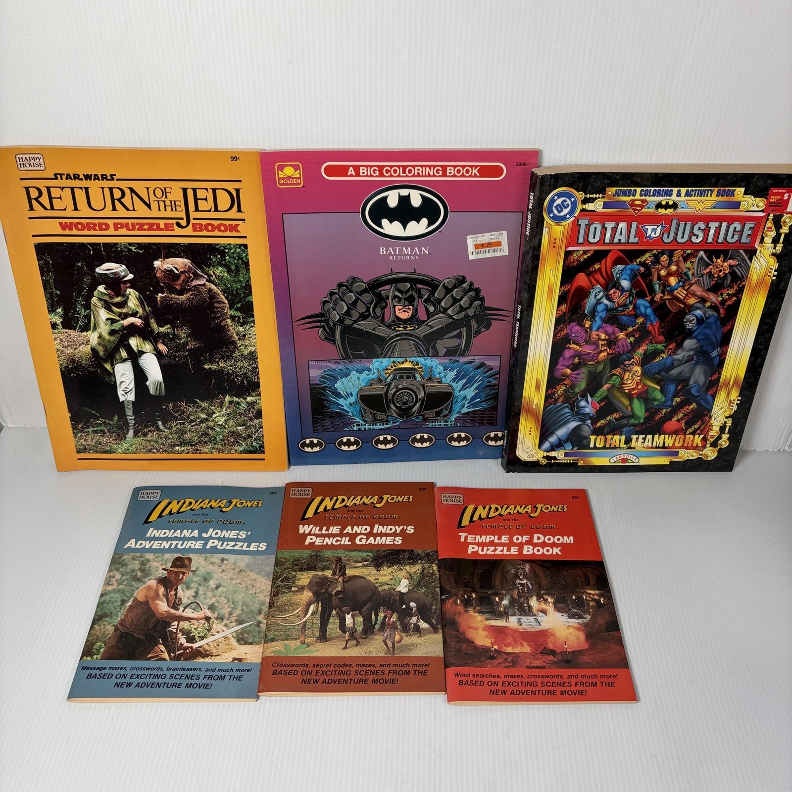 80s & 90s Movies Coloring & Activity Book Lot Star Wars, Indiana Jones, Batman