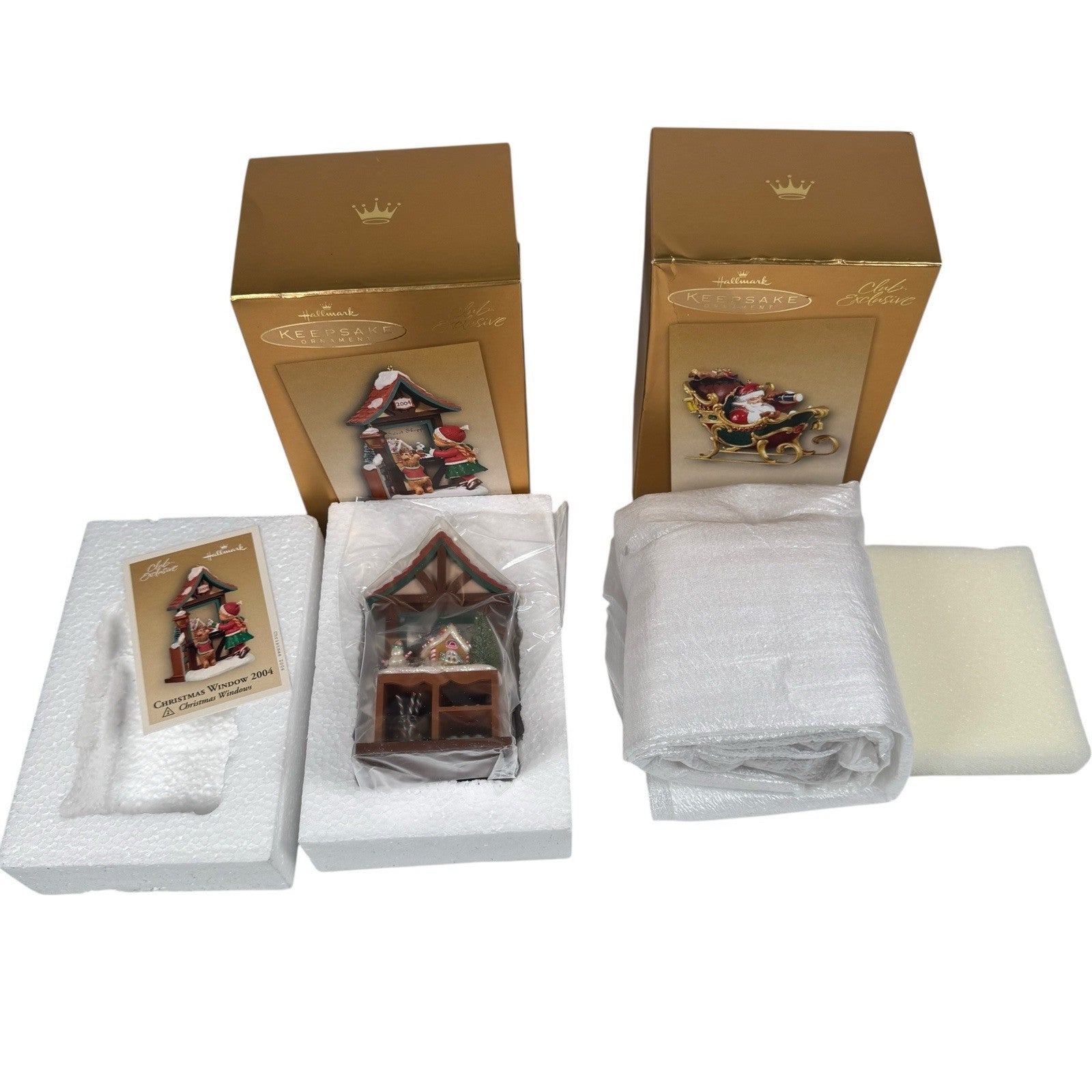 Lot Of 2 Hallmark Club Exclusive Ornaments Plotting The Course Christmas Window