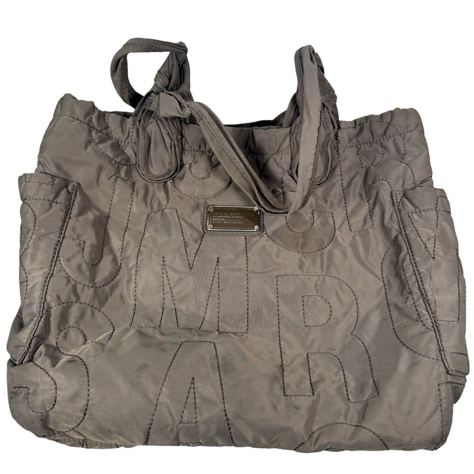 Marc Jacobs Taupe Logo Quilted Nylon Medium Tote Bag Standard Supply Workwear
