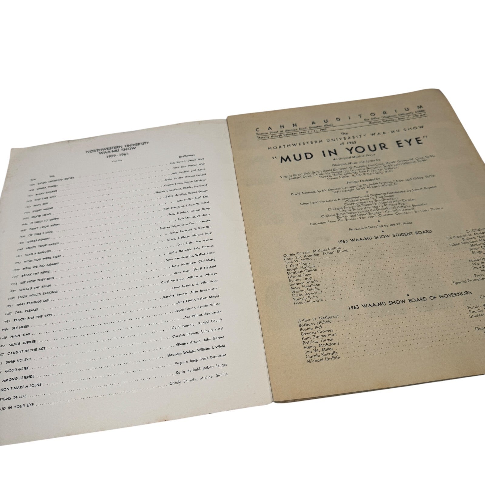 Northwestern University Waa-Mu Show of 1963 Mud in Your Eye Program & Music Book
