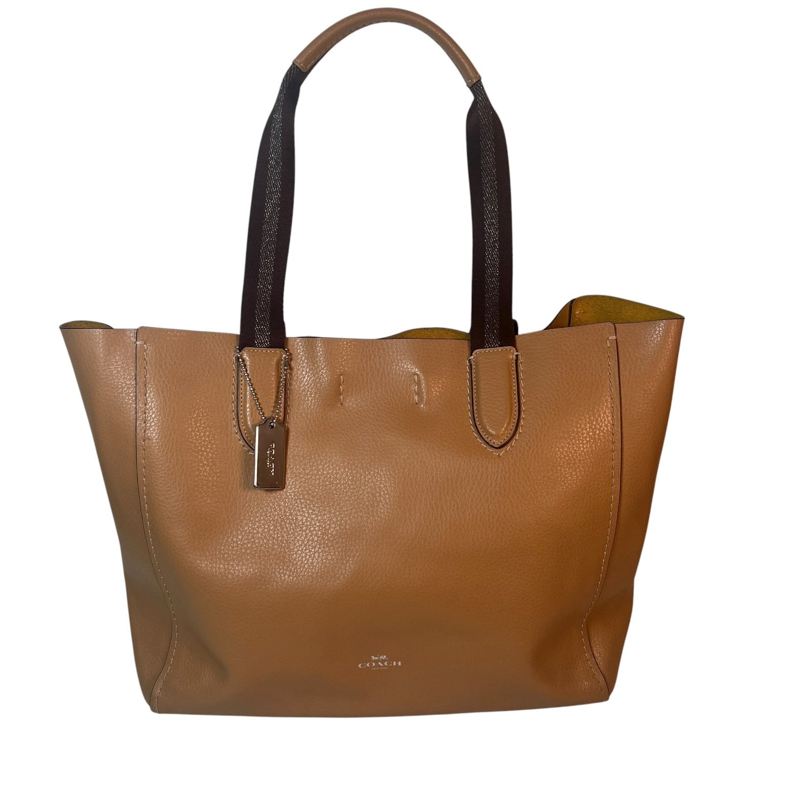 Coach Women's Large Saddle Leather Derby Tote Bag with Yellow Interior 58660