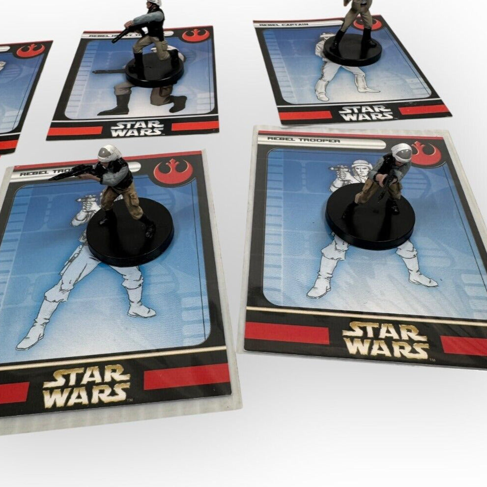 Lot of 8 Wizards of the Coast Star Wars Miniature Game Rebel Fighters & Cards