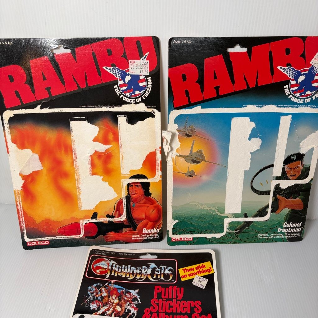 Vintage 1980s Rambo Force of Freedom Cardbacks & ThunderCats Sticker Cardback