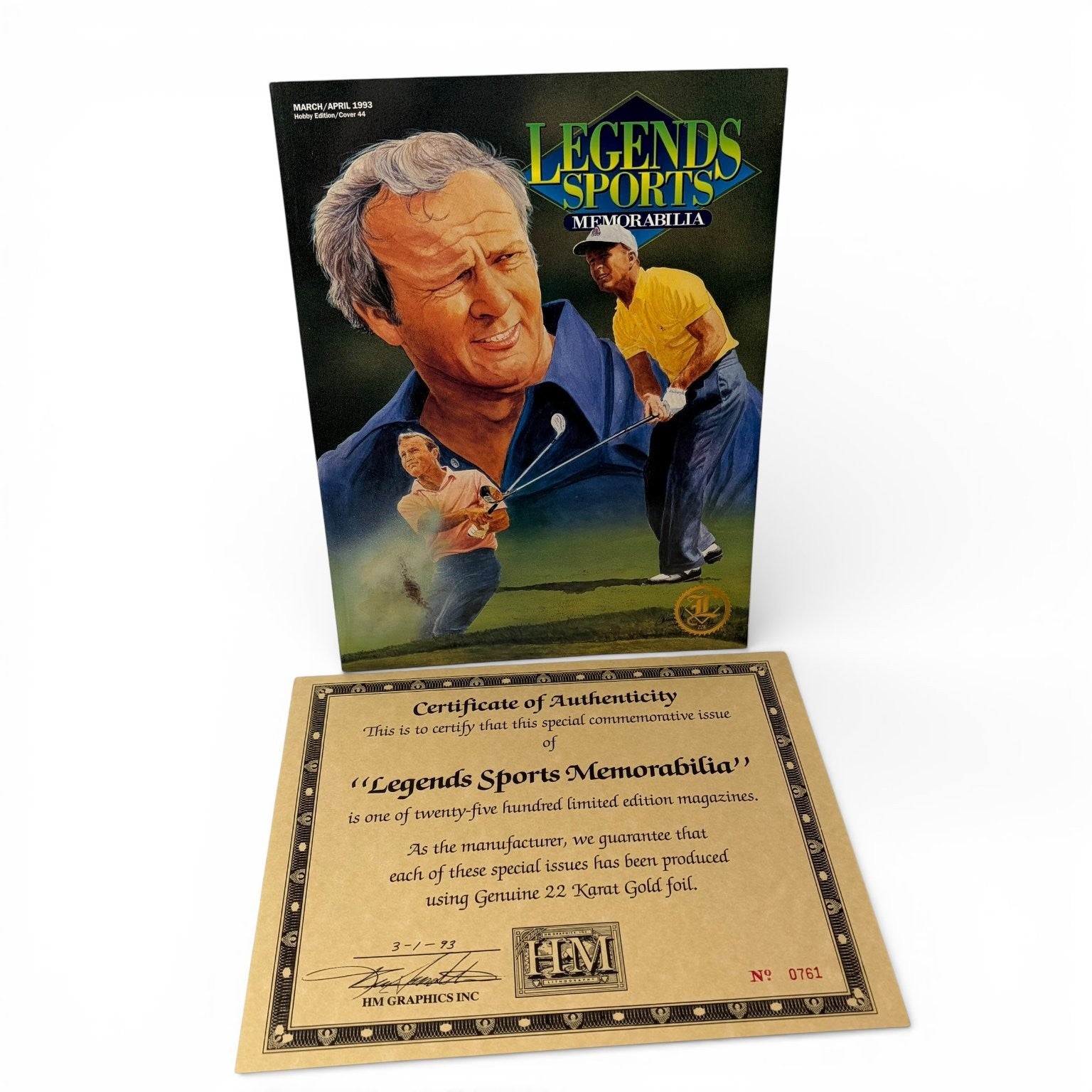 Legends Sports Memorabilia Magazine Mar/Apr 1993 Arnold Palmer 22K Gold Foil COA