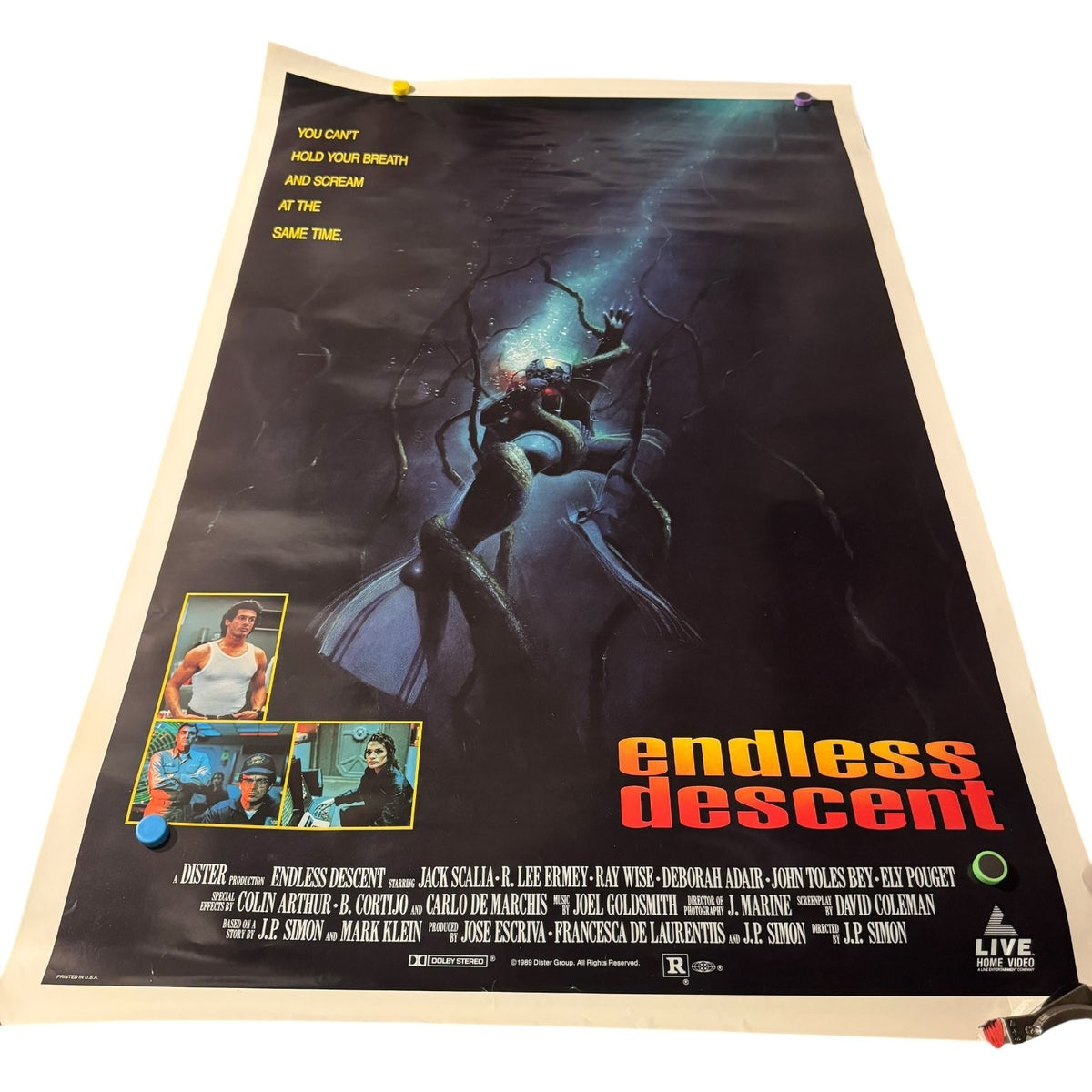 Vintage Endless Descent 1989 One-Sheet Movie Poster Horror Suspense 27"x41"