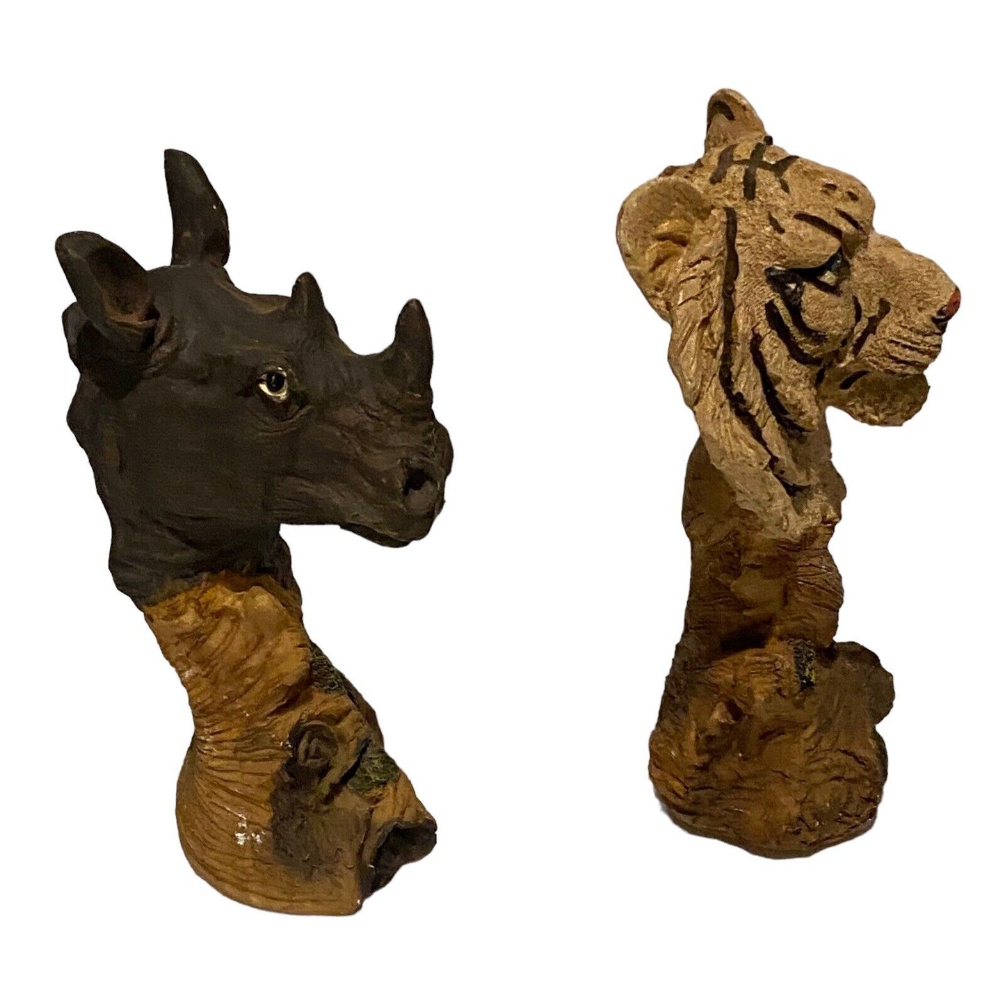 Lot 4x Greenbrier Int’l Safari Animal Head Statuettes Rhino Tiger Cheetah