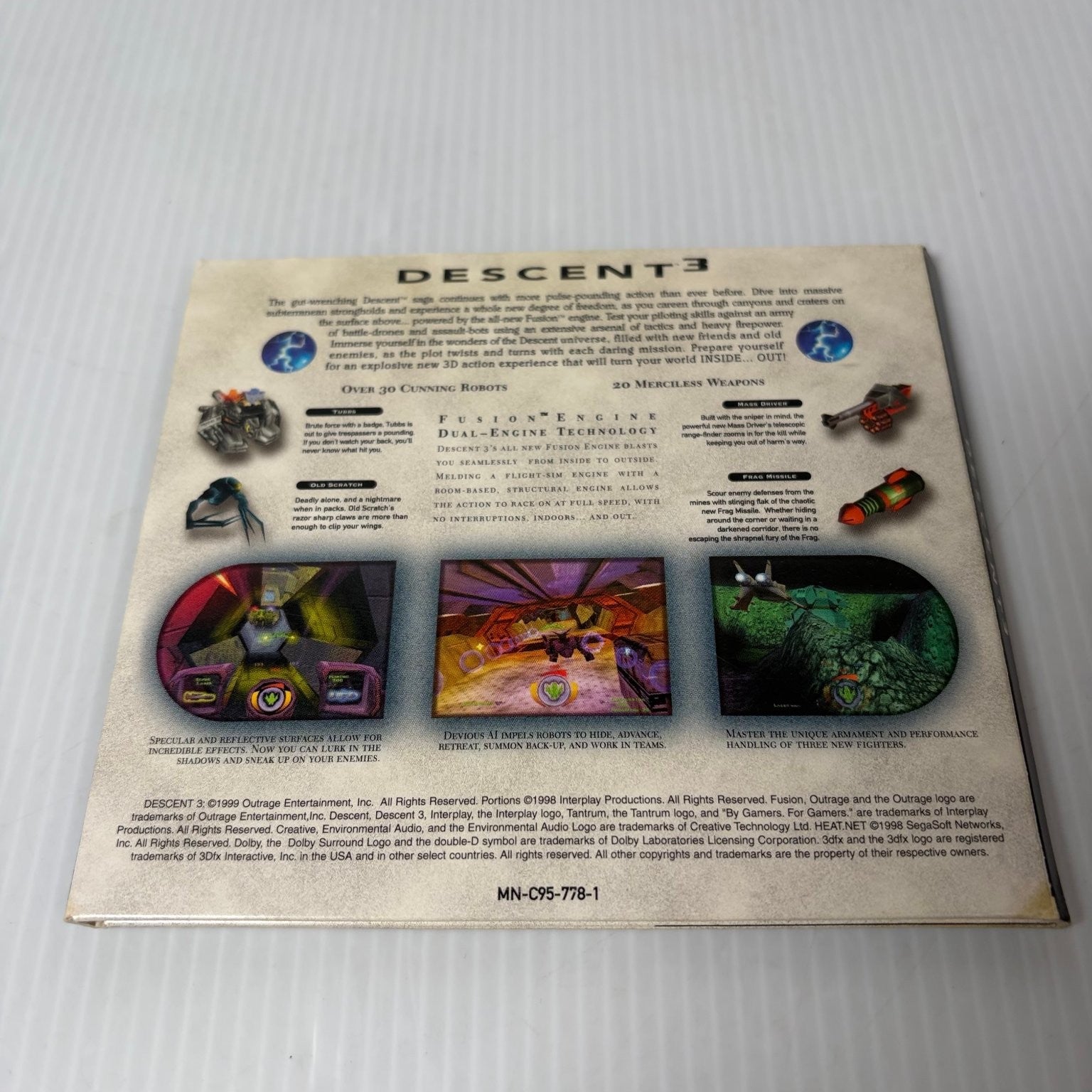 Descent 3 PC Video Game Interplay Outrage 6DOF Flight Shooter Foldout