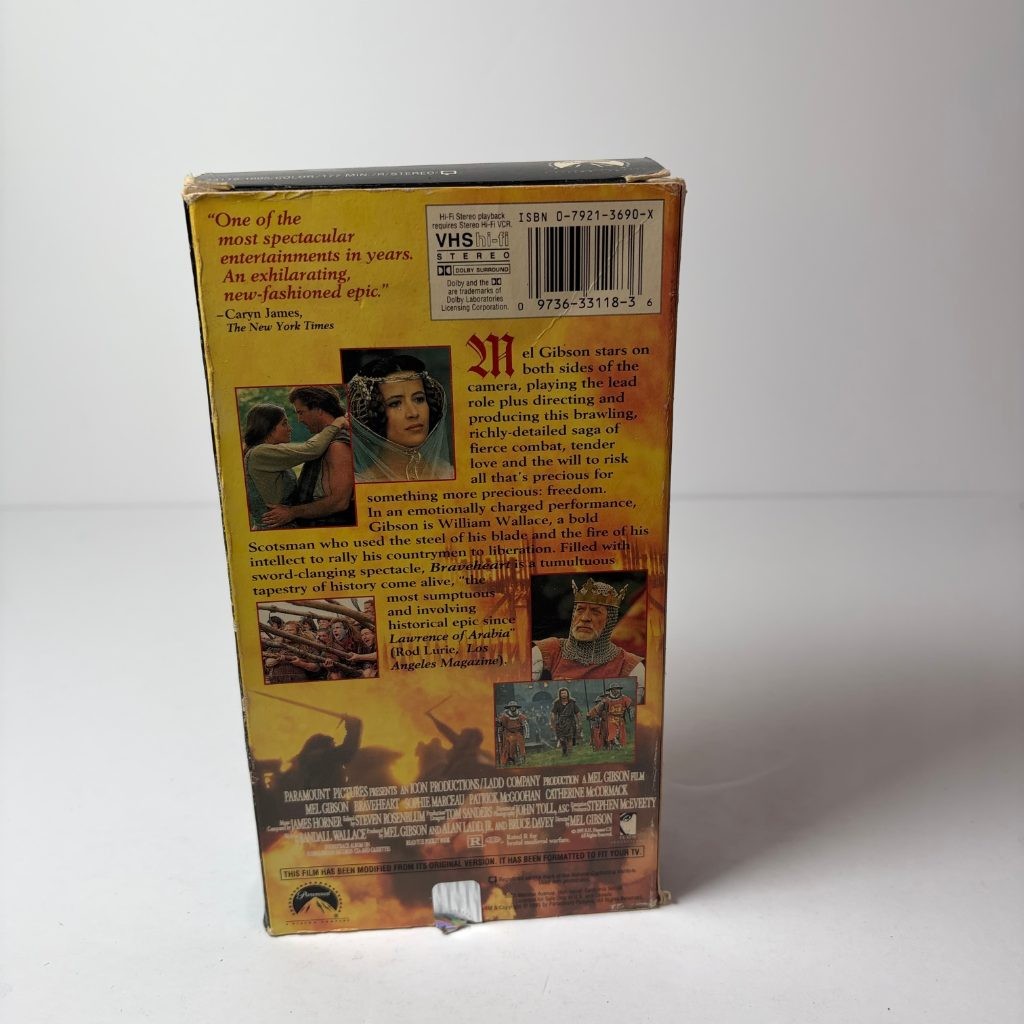 Braveheart VHS 2-Tape Set Mel Gibson 1995 Paramount Hi-Fi Stereo Epic Drama