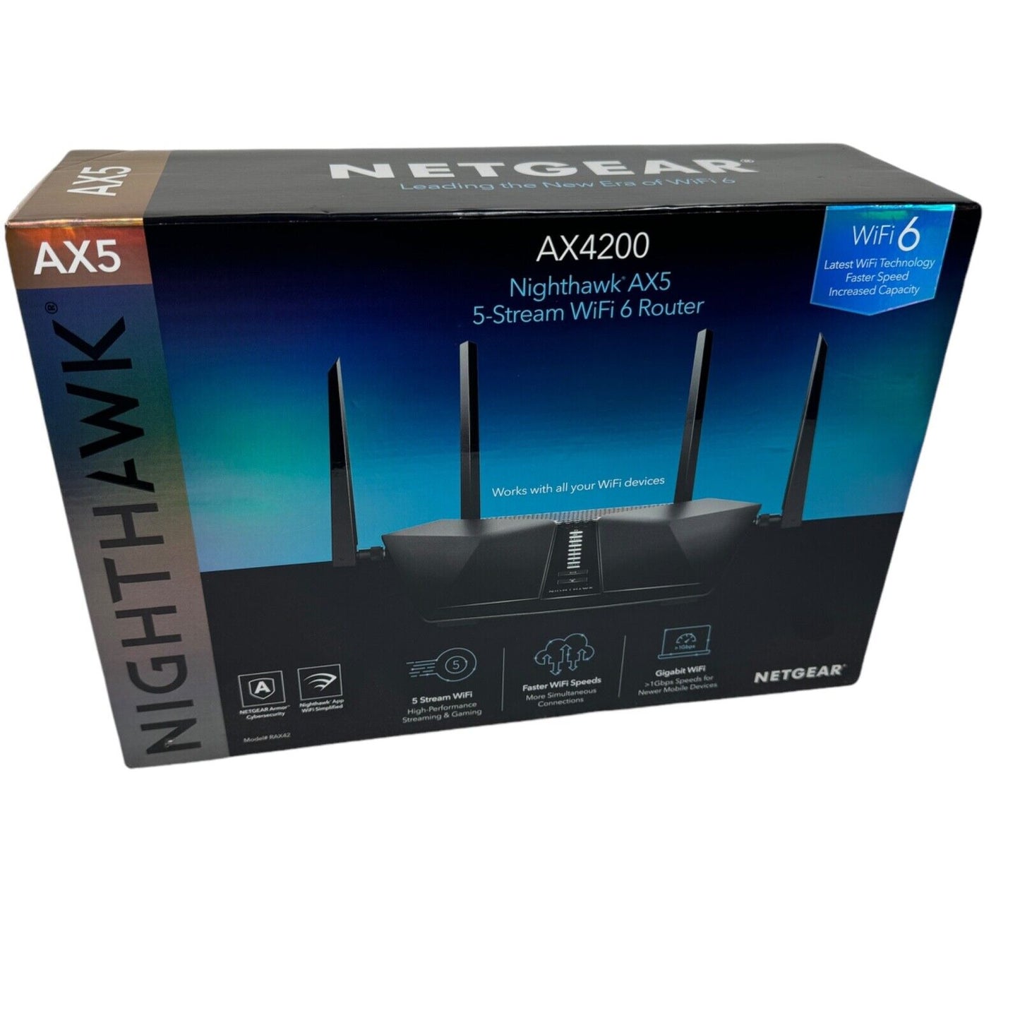 NETGEAR AX4200 Nighthawk Dual-Band Wi-Fi 6 Router - Black (RAX42-100NAS)