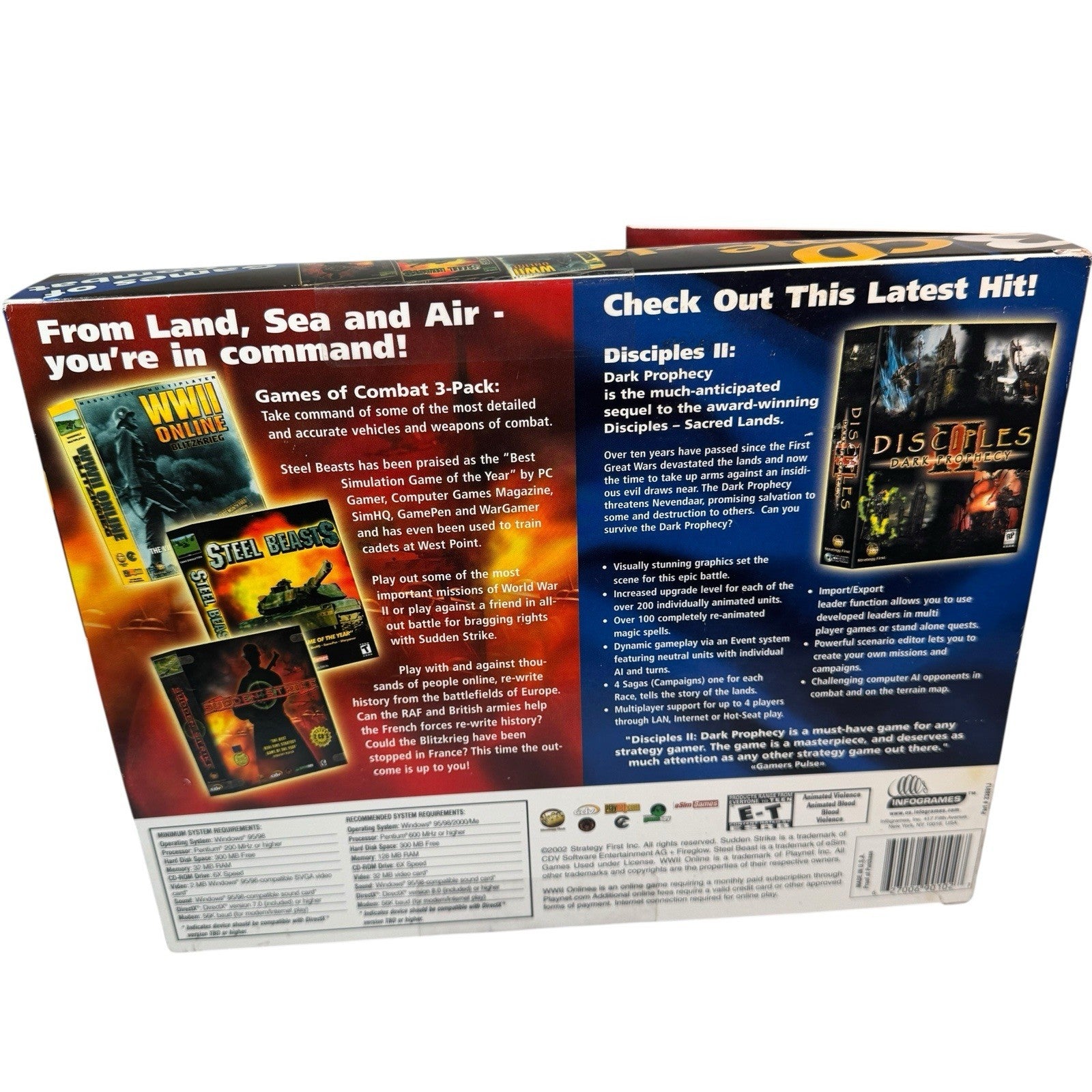 Infogrames 3 CD Game Pack WWII Online Steel Beasts Sudden Strike PC Big Box