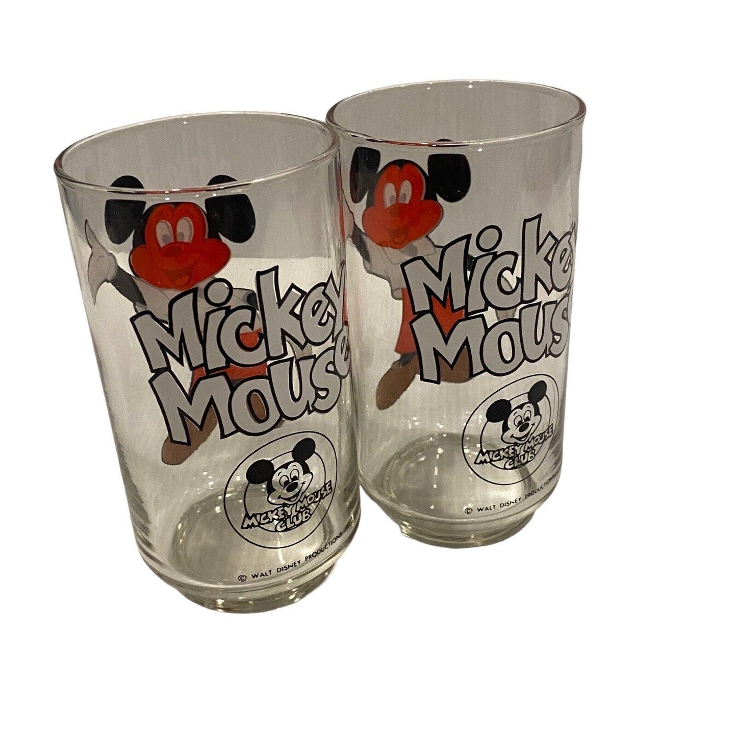 Vtg 1980s Disney Mickey Mouse Club Juice Glasses Clear Drinking Glass 12oz