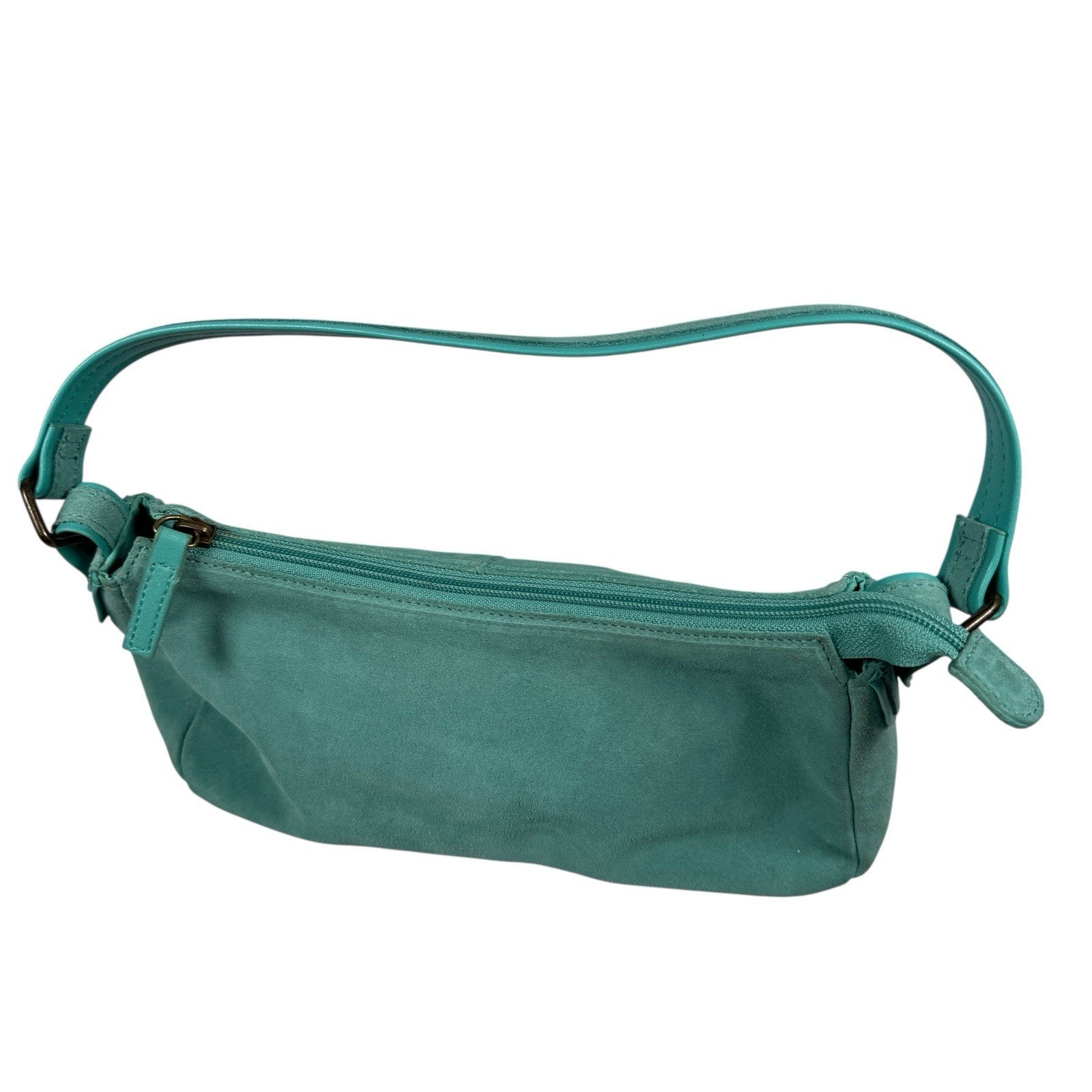 Vintage Gap Shoulder Bag Fall 2005 Aqua Blue Suede with Y2K Sunglasses