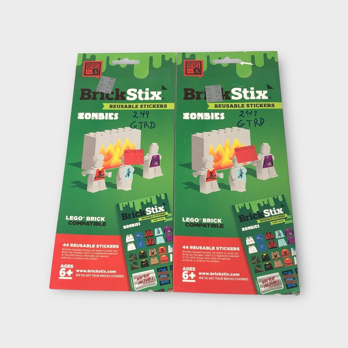 BrickStix Reusable Stickers Lego Brick Compatible Won't Residue Lot Of 5