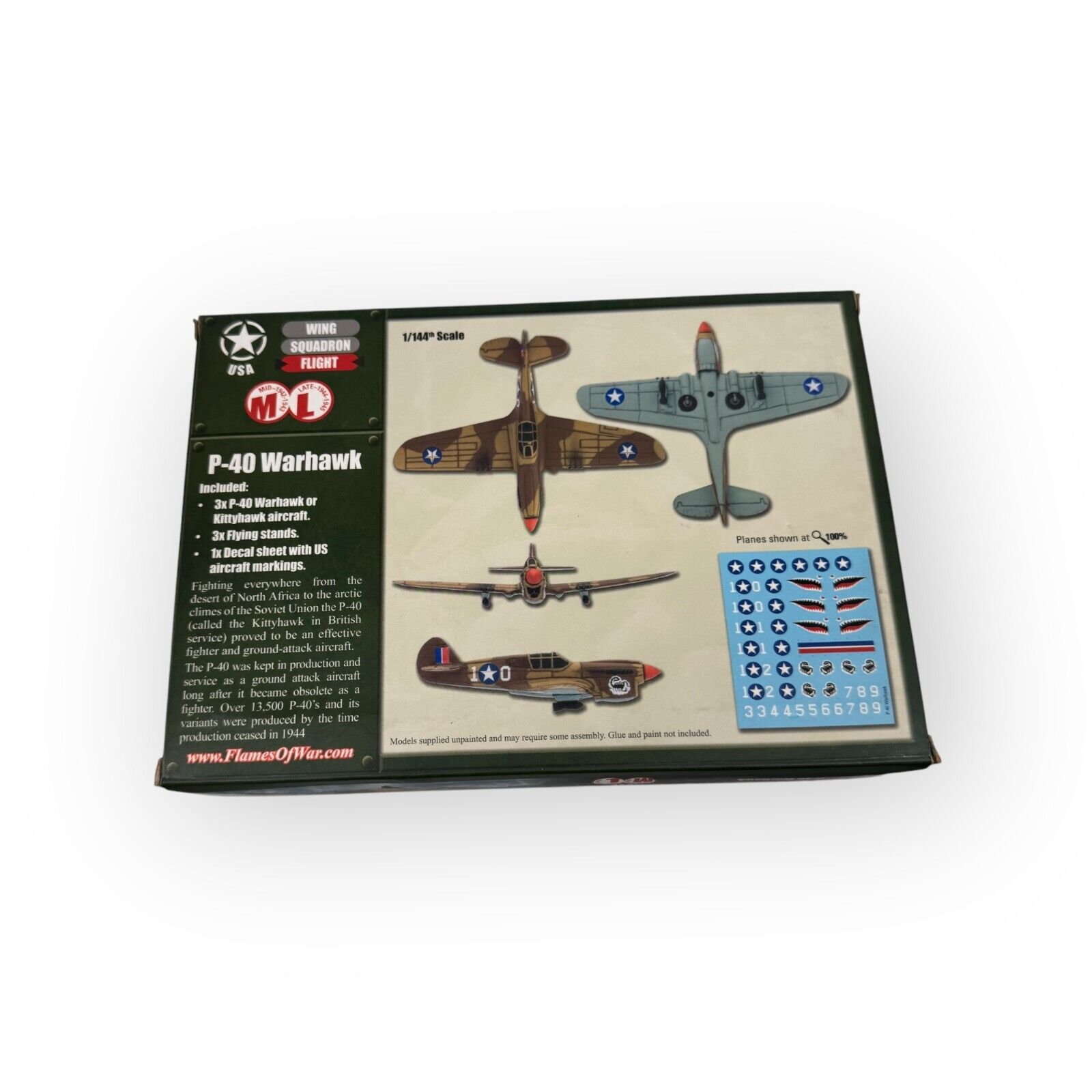 Flames of War World War II P-40 Warhawk USA Fighter Plane Set of 3 New OOP