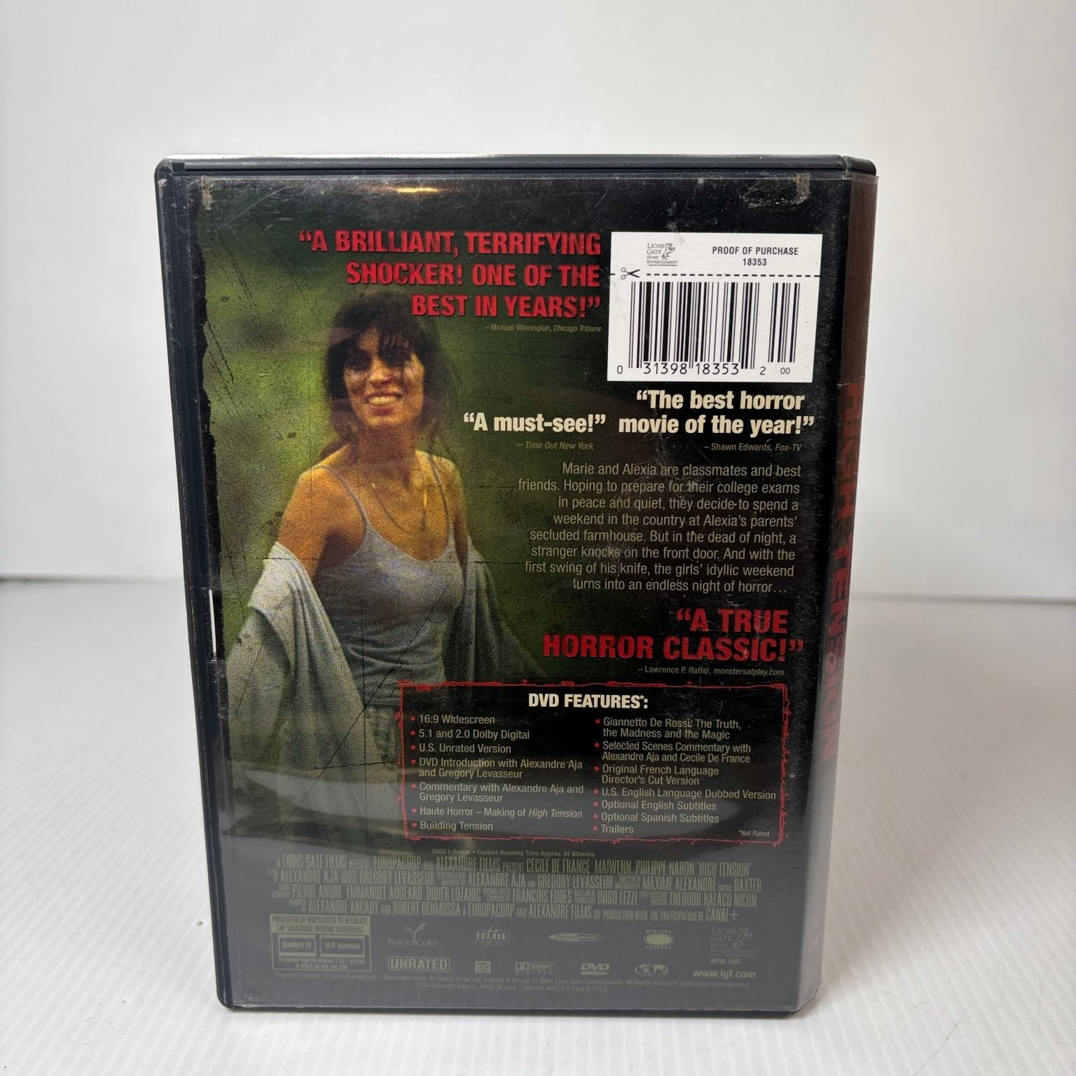 High Tension DVD 2003 Unrated Widescreen Alexandre Aja Horror Thriller