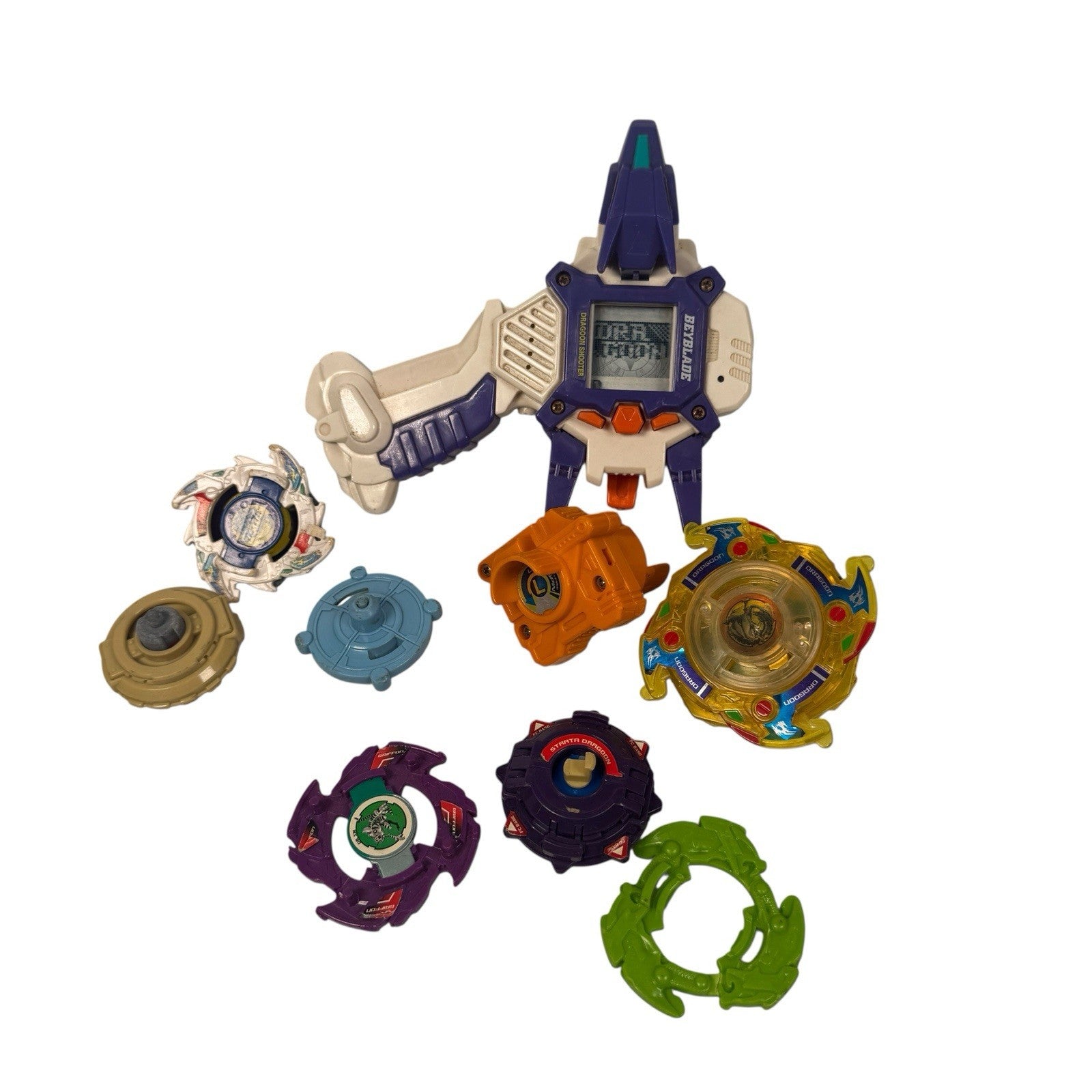 Vintage 2001 Beyblade Dragoon Launcher & Dragoon Beyblades Engine Gear Lot