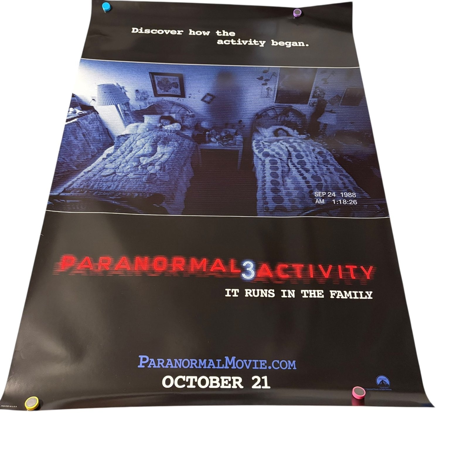 Paranormal Activity 3 2011 One Sheet Movie Poster Original Double Sided Horror