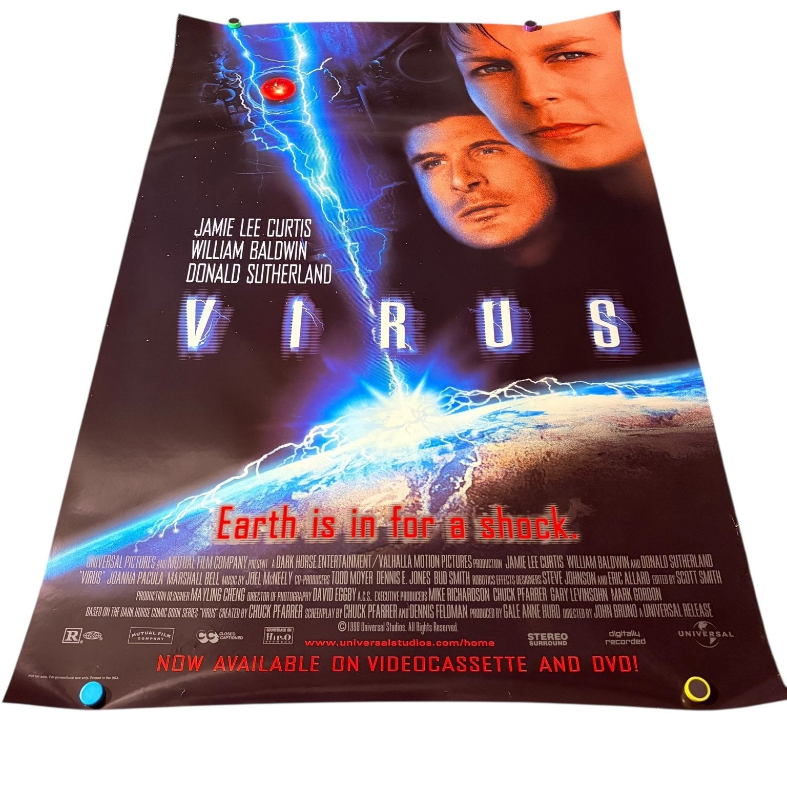 Virus 1998 Video Store Movie Poster USA Jamie Lee Curtis Baldwin 27"x40"