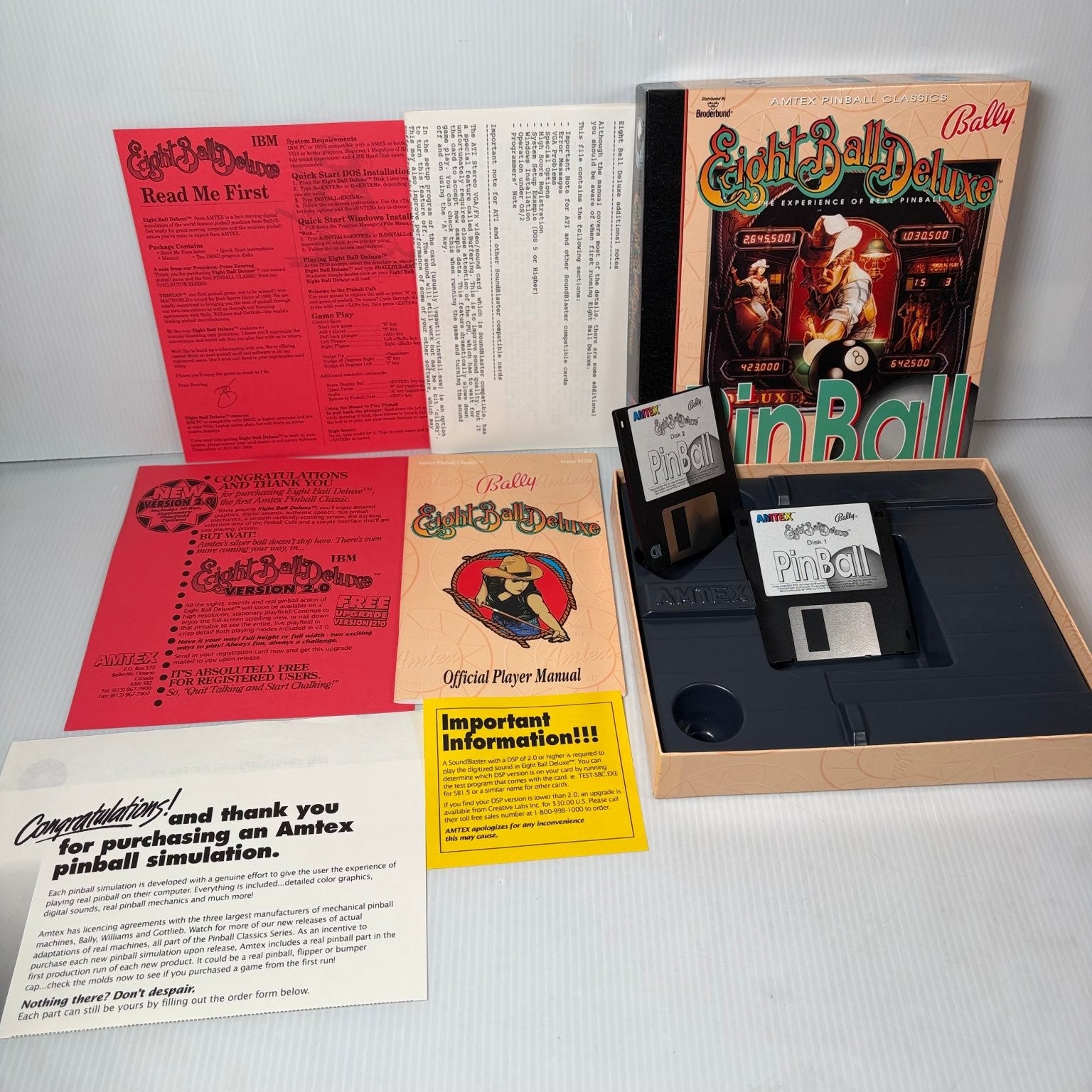 Eight Ball Deluxe Pinball IBM PC Video Game Amtex Bally Classic Complete