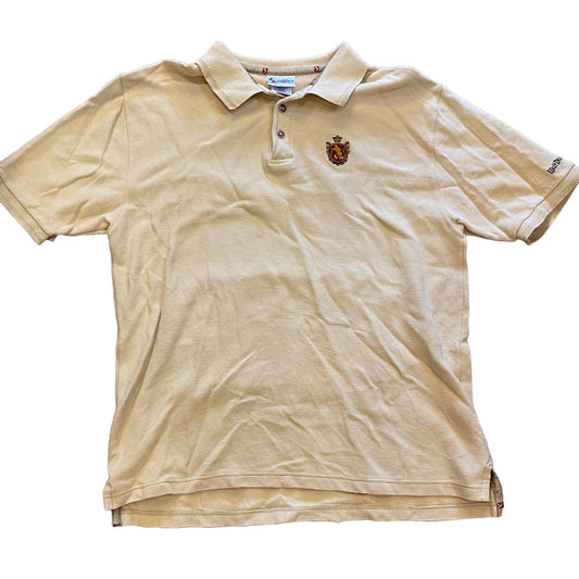 Disney World Main Street Mickey Ruffled Off White Tan Corduroy Shield Polo Shirt