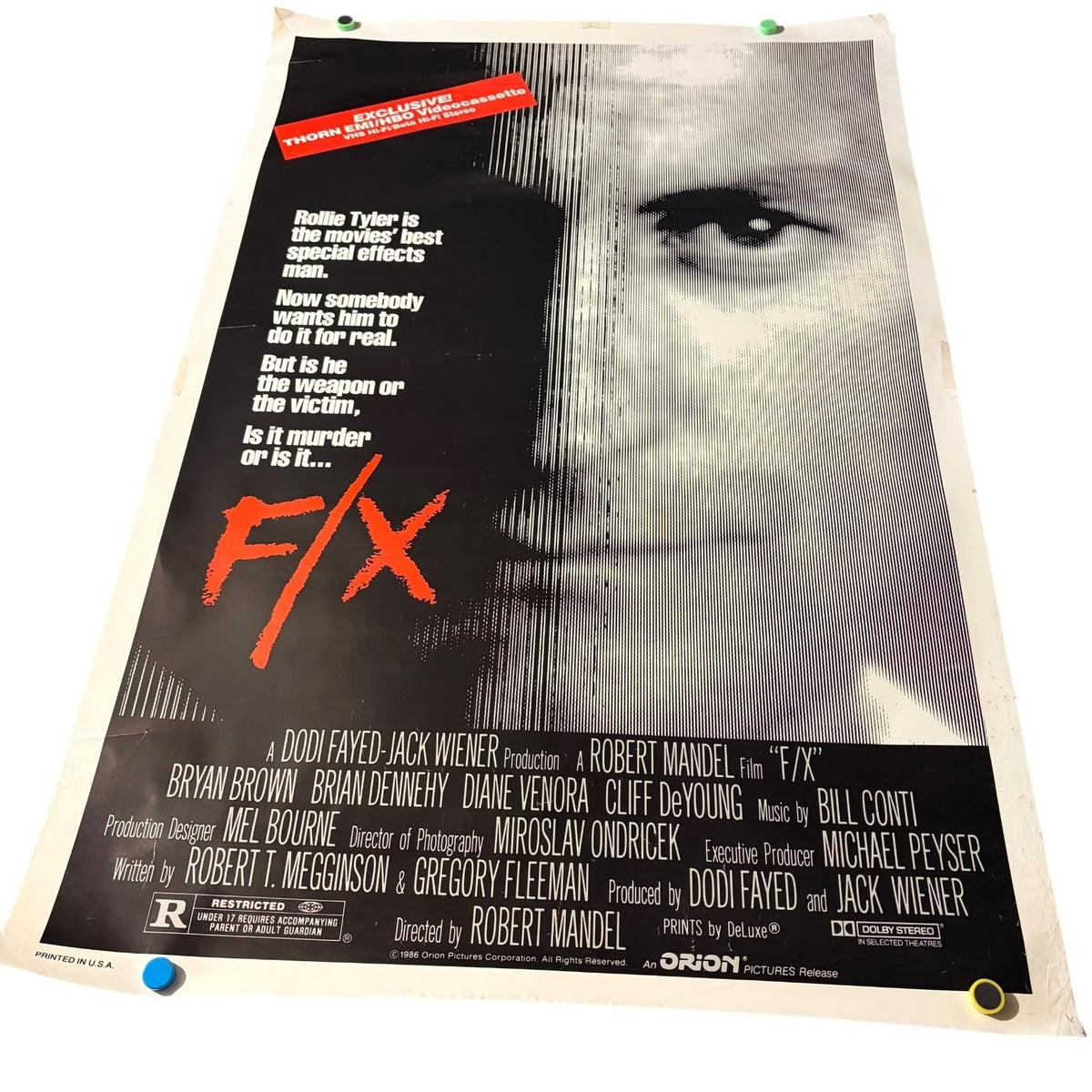 Vintage F/X 1986 One-Sheet Movie Poster Bryan Brown Brian Dennehy Thriller
