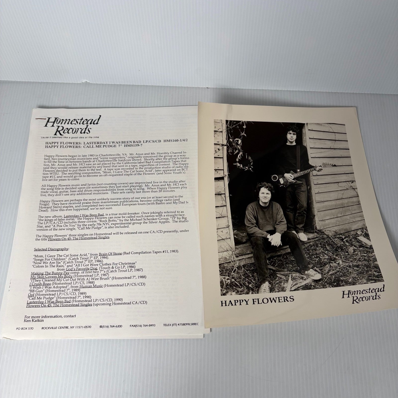Happy Flowers Homestead Records Original Press Kit Photo 8x10 Rock & Pop Music