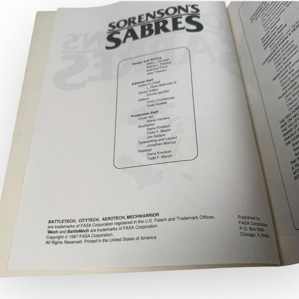 FASA Battletech Sorenson's Sabres 1627 VTG 1987 Sourcebook