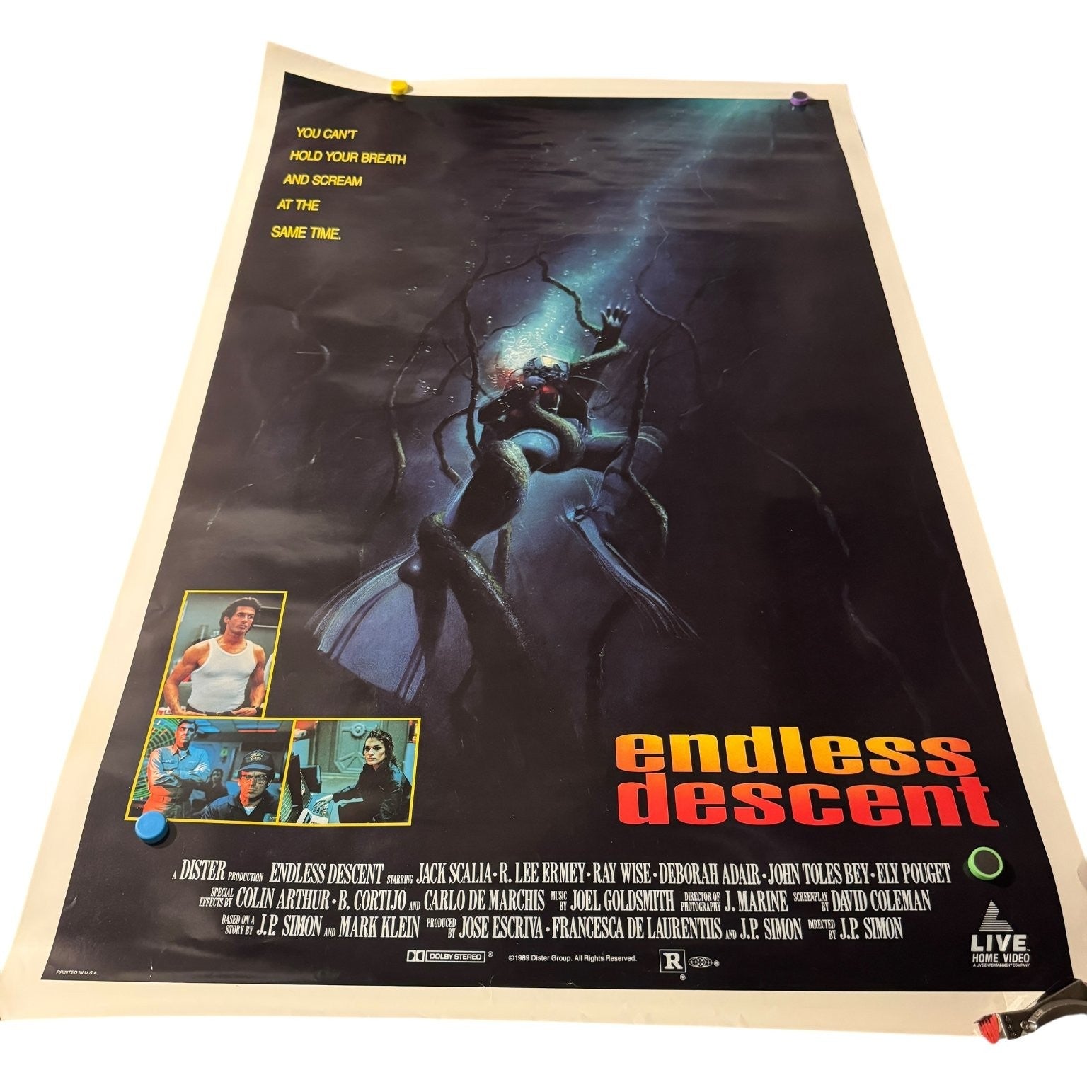 Vintage Endless Descent 1989 One-Sheet Movie Poster Horror Suspense 27"x41"