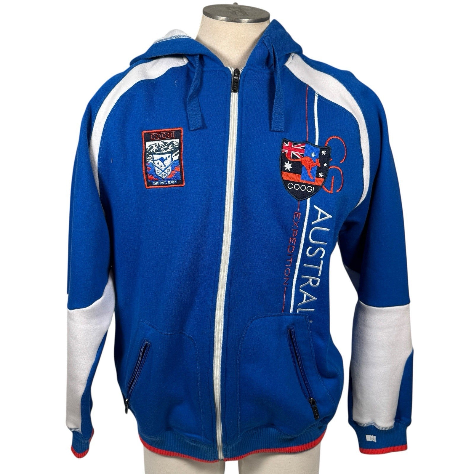 Coogi Expedition Australia Zip-Up Ski Hoodie Embroidery & 2-Tone Hood 80% Cotton