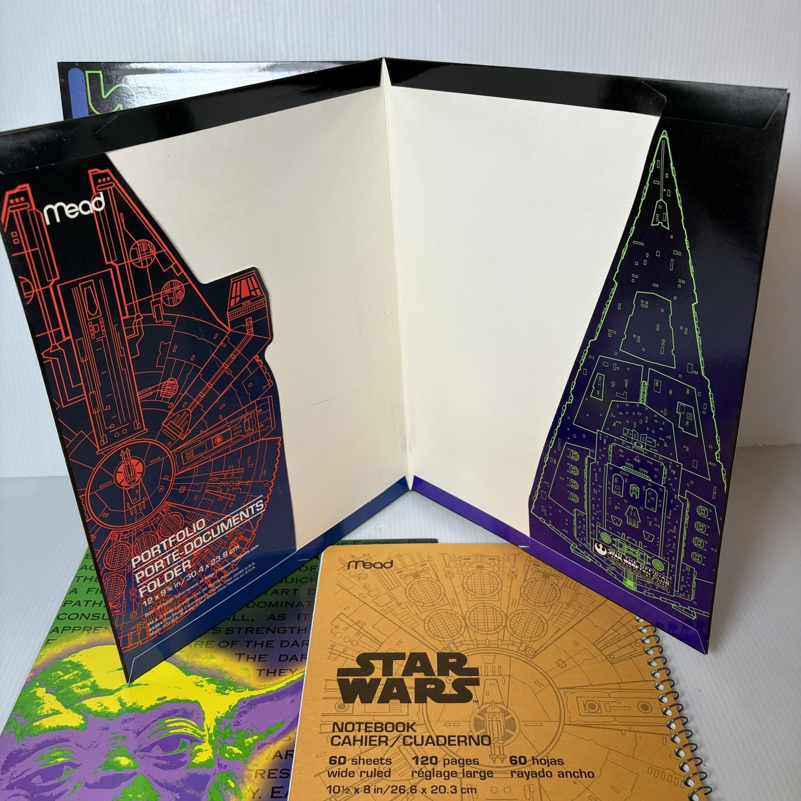 Vintage Lot of 4 Star Wars 1996 School Folders & Notebook Leia Han Solo Darth