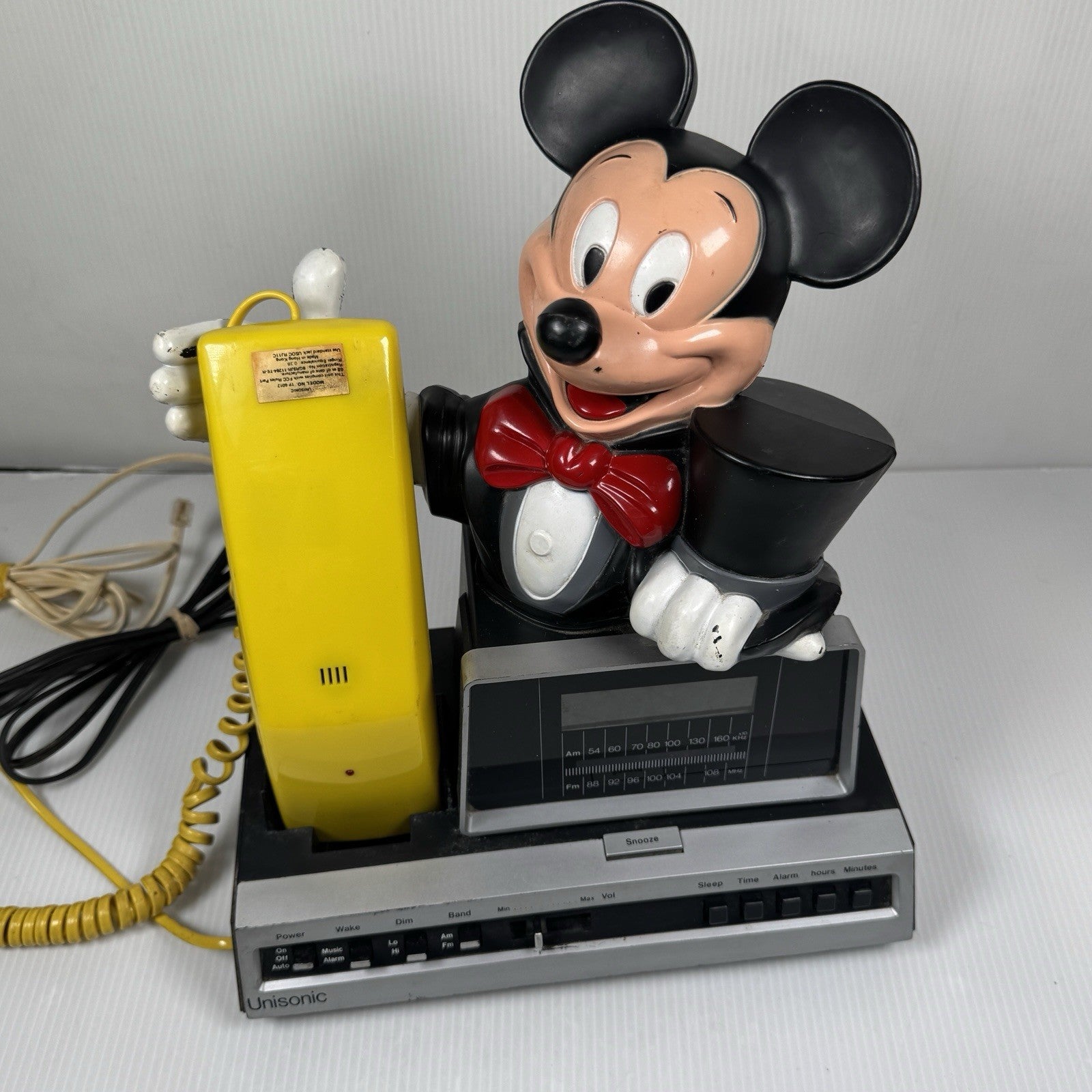 Unisonic Mickey Mouse Phone Radio Alarm Clock Model 6052 AS IS For Repair