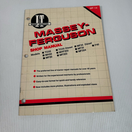 Massey-Ferguson I&T Shop Service Manual MF-14 1990 Spiral Bound TO35 MF35 MF202