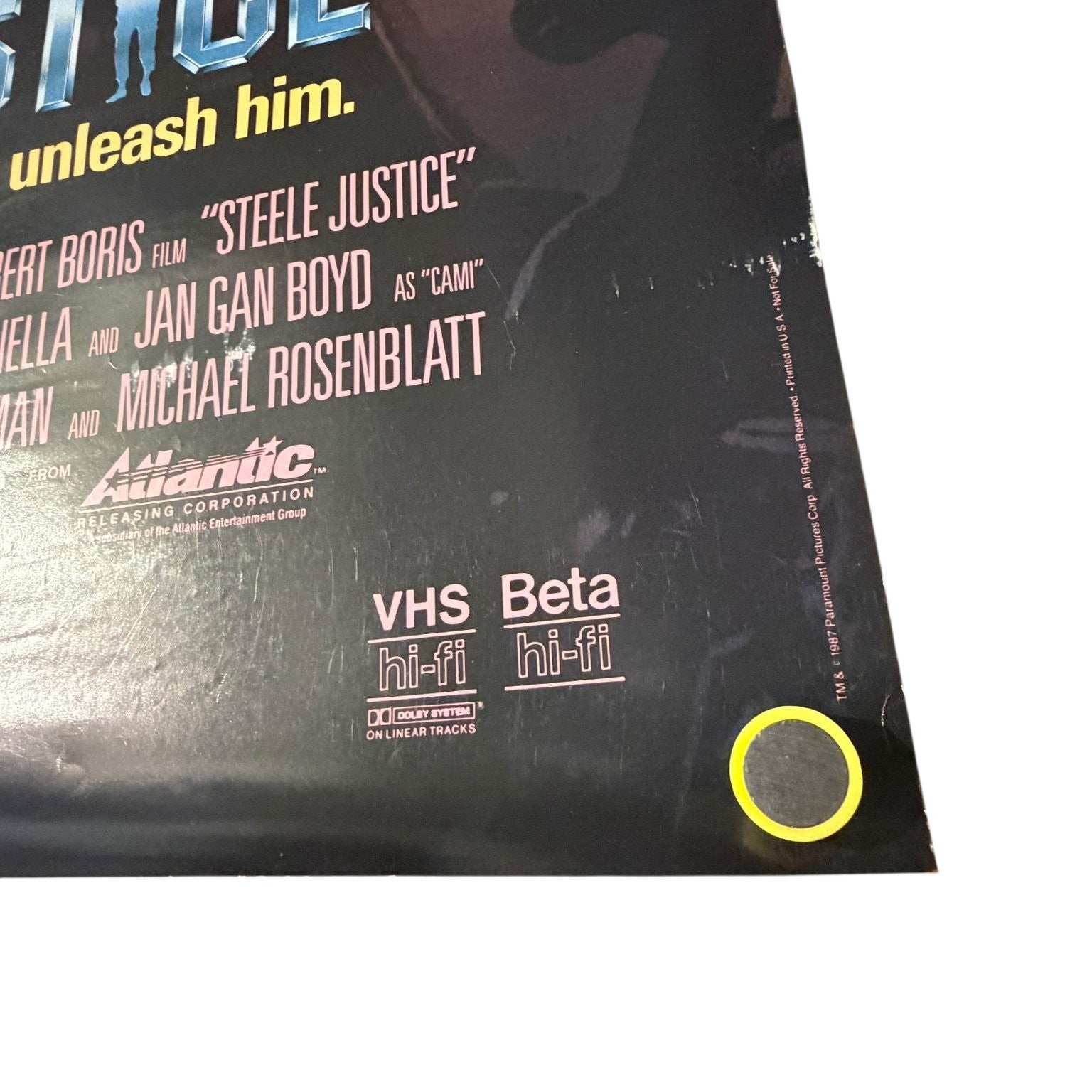 Vintage Steele Justice 1987 Video Store Movie Poster Action Thriller 37" x 23"