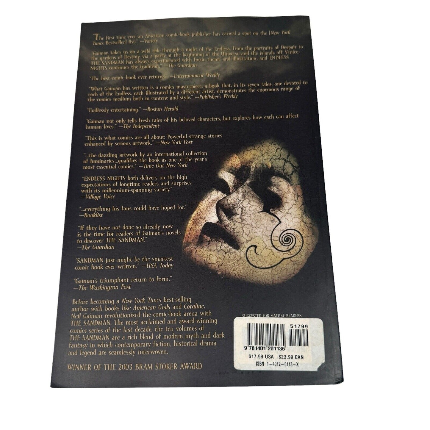 2003 THE SANDMAN: ENDLESS NIGHTS, Soft Cover Graphic Novel 1st Edition 1st Print