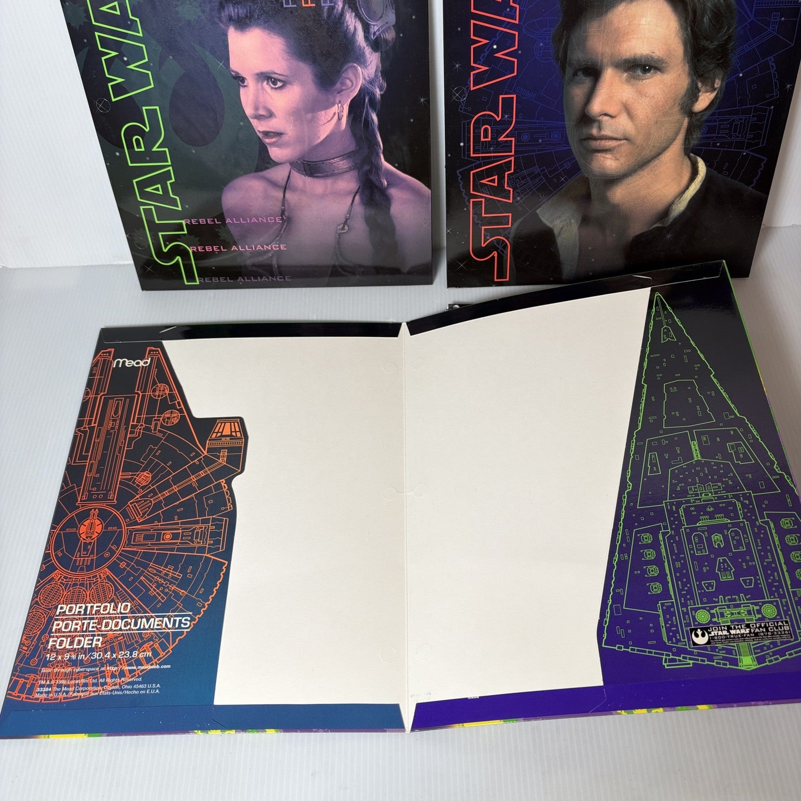 Vintage Lot of 4 Star Wars 1996 School Folders & Notebook Leia Han Solo Darth