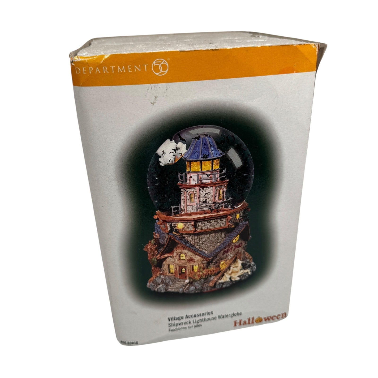 Department 56 Halloween Shipwreck Lighthouse Waterglobe Lighted w/ Glowing Ghost