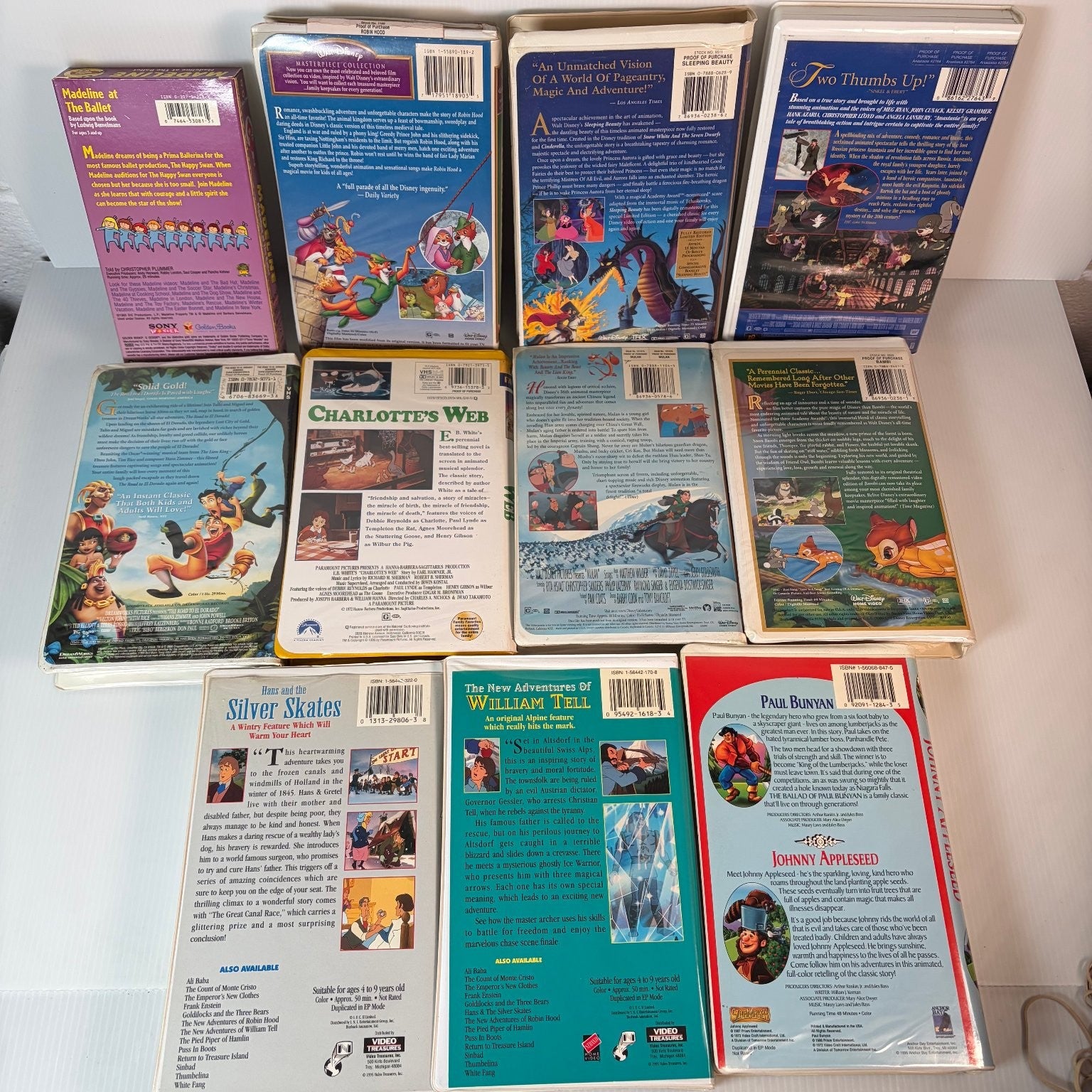 Disney & Animated Classics VHS Lot 11 Tapes Bambi Mulan Sleeping Beauty