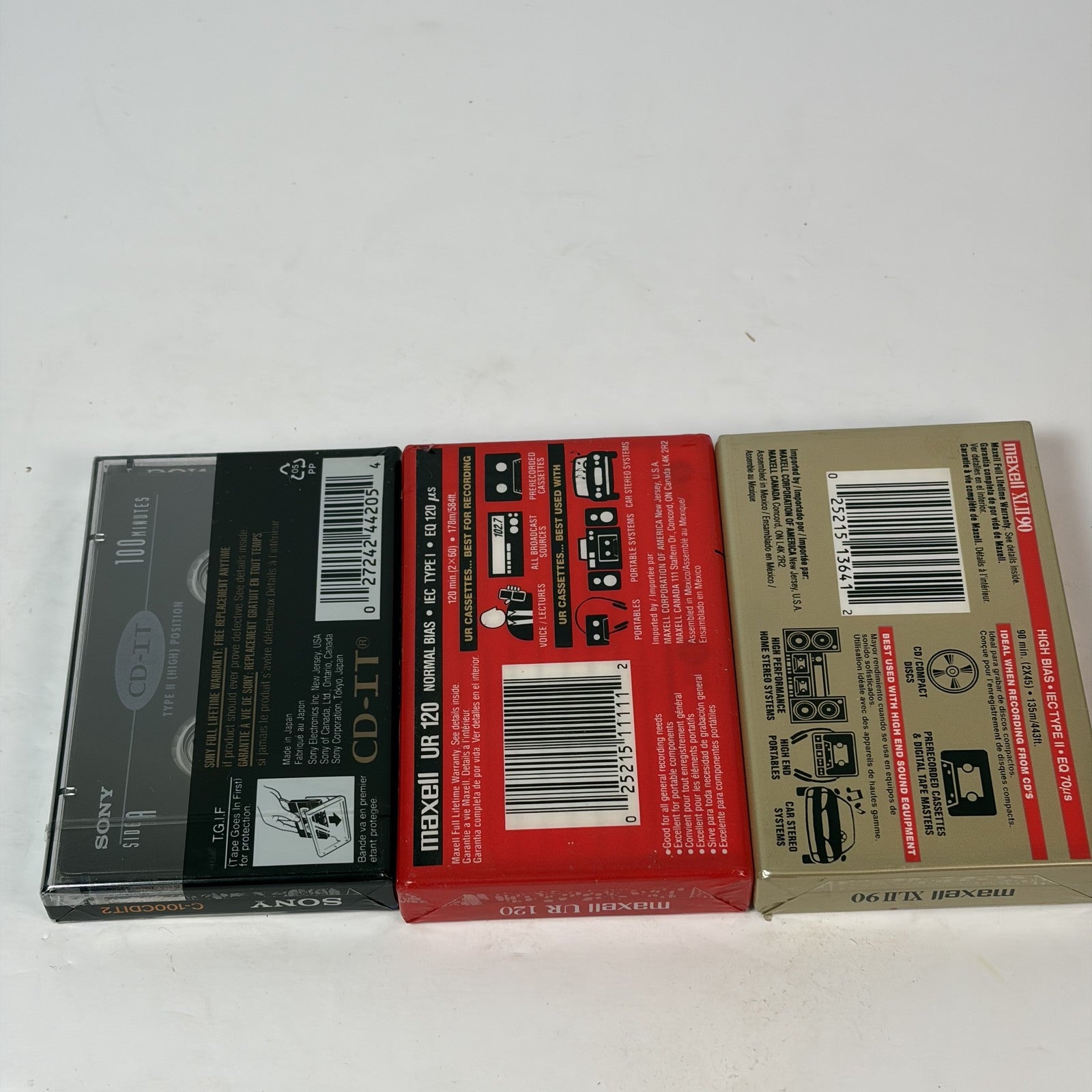 Maxell UR 120 XLII 90 Sony CD-IT 100 Blank Audio Cassette Tapes Lot of 3 New