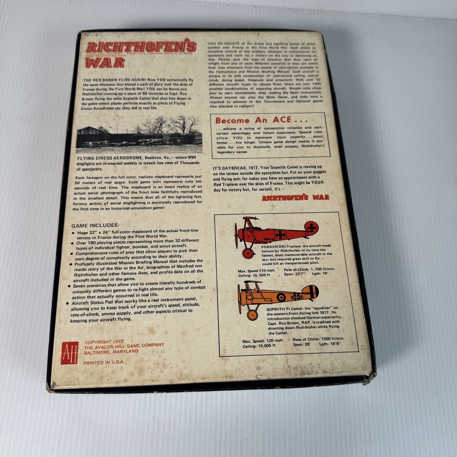 Vintage Richthofen's War Avalon Hill 1972 Board Game WWI Air Combat Set