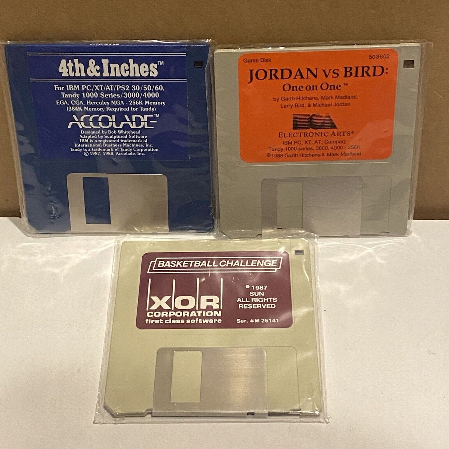 Lot of 3x 3.5" Floppy PC Games XOR Basketball Challenge 4th & Inches Jordan Bird