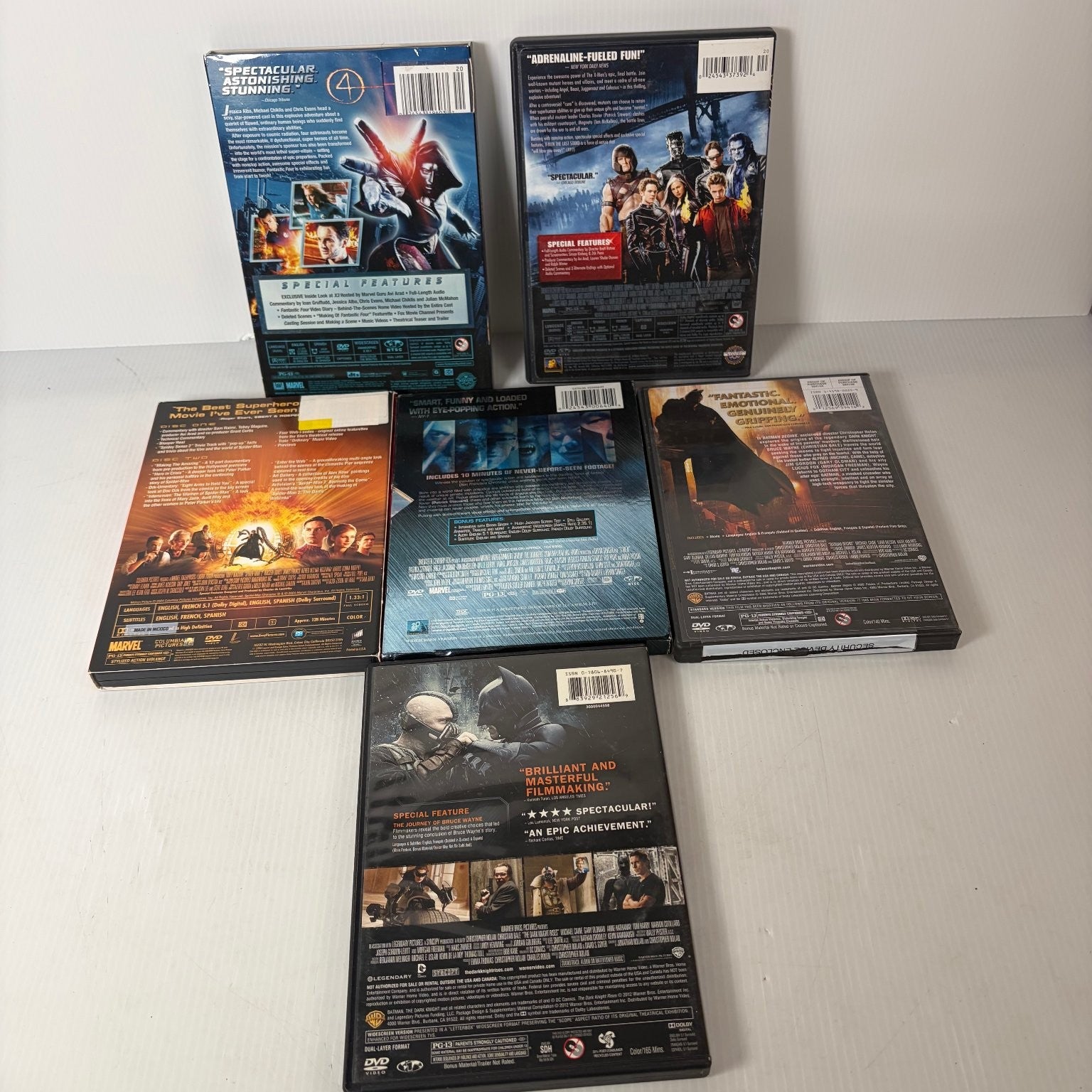 Lot of  6 Superhero DVDs Fantastic 4, Spider-man 2, Batman Begins, X-Men & More
