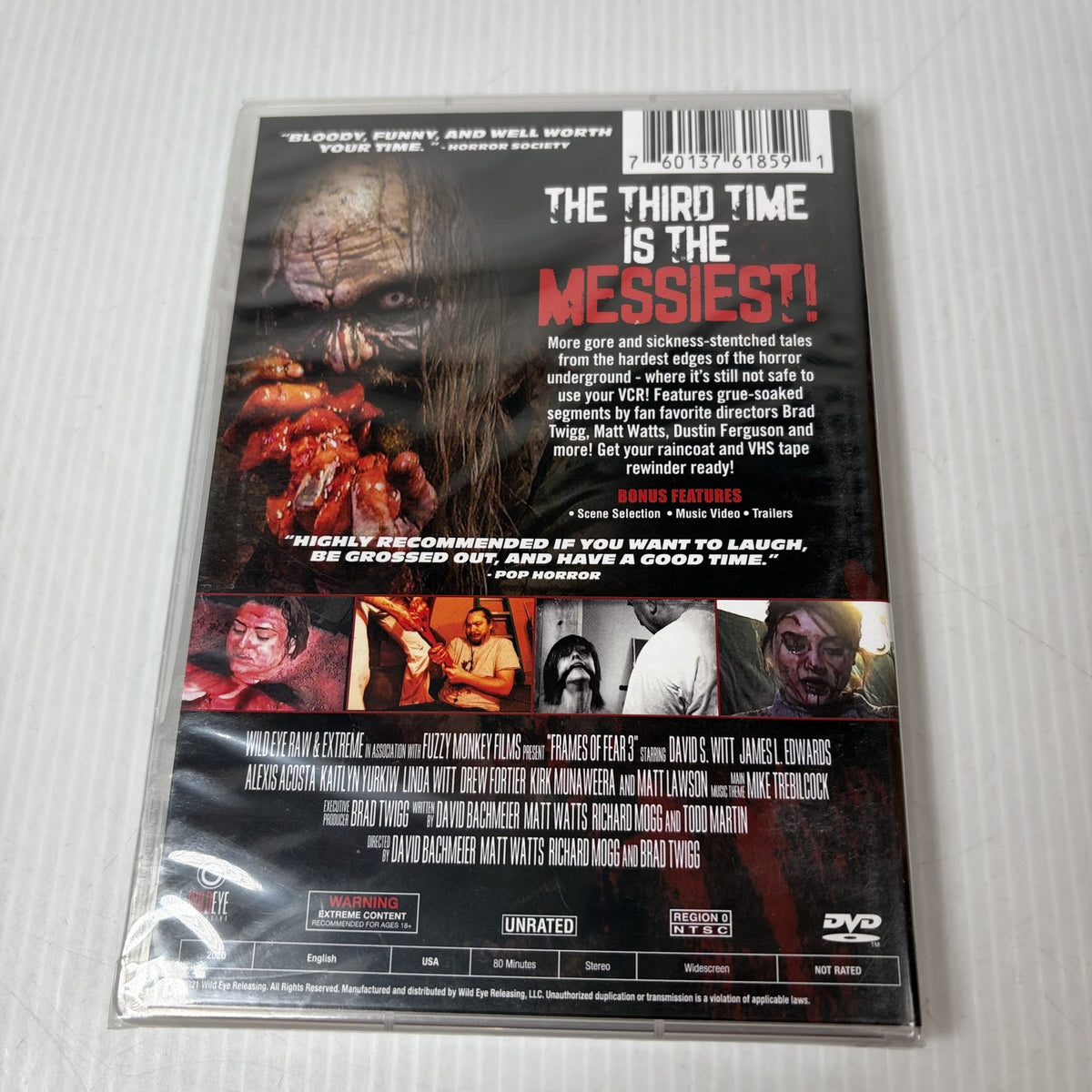 Frames of Fear 3: Three Times the Dread DVD Wild Eye Raw & Extreme Unrated NEW