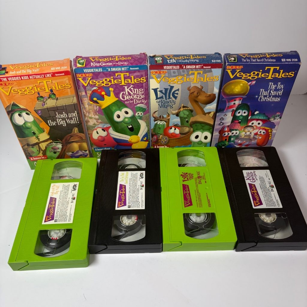 VeggieTales VHS Lot of 4 Josh Big Wall King George Toy That Saved Christmas Lyle