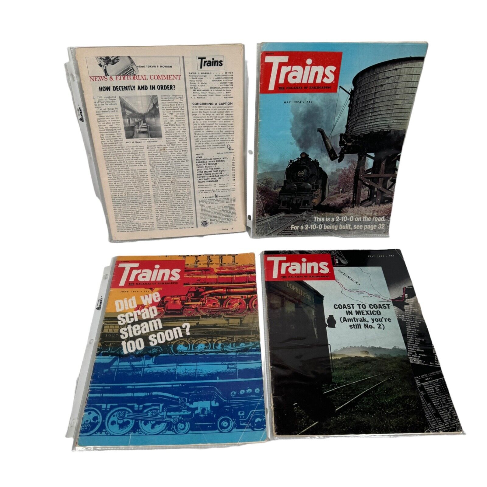 TRAINS The Magazine of Railroading Lot of 1974 Backissues, 7 Issues