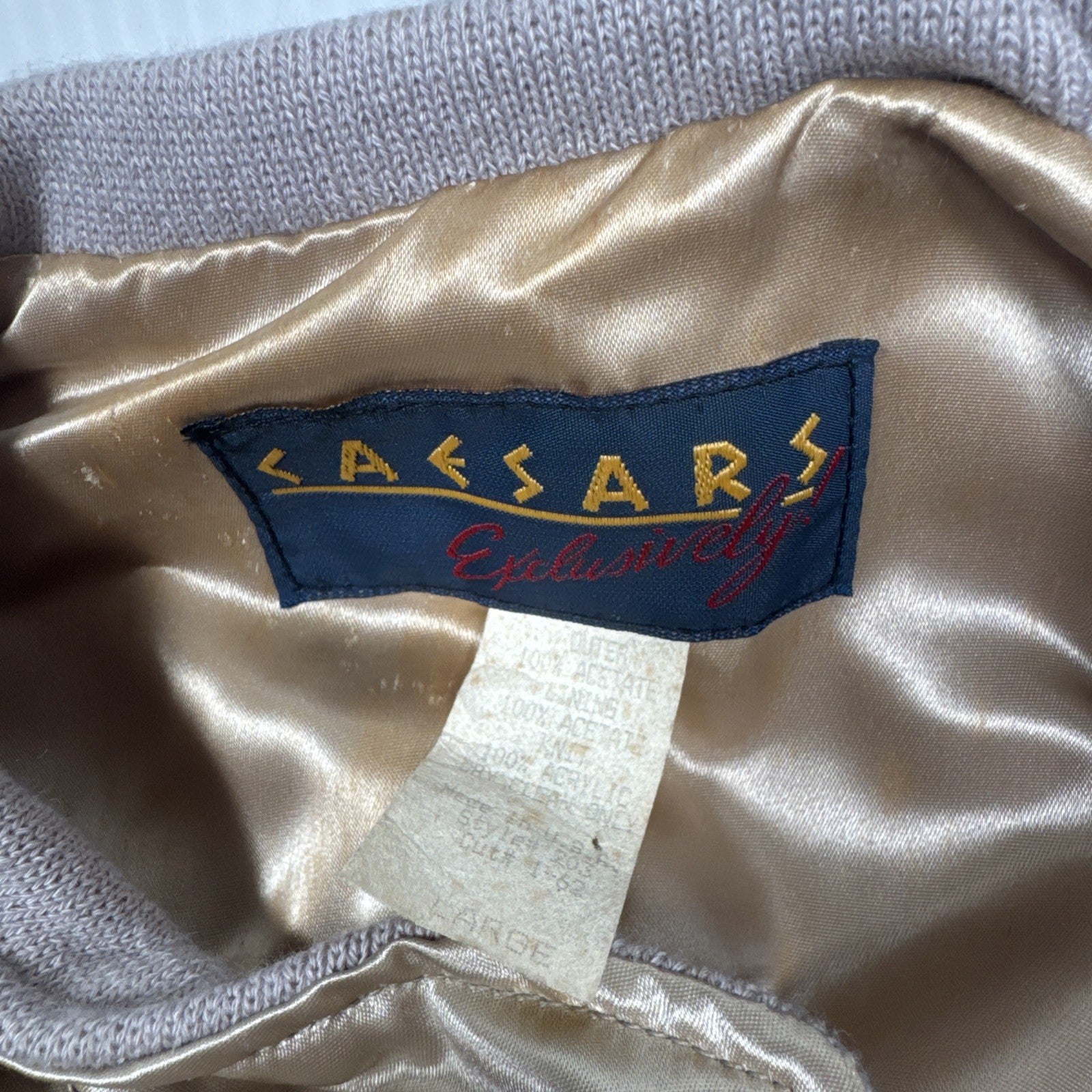 Vintage 1980s Caesars Atlantic City Embroidered Gold Bomber Jacket Mens Large