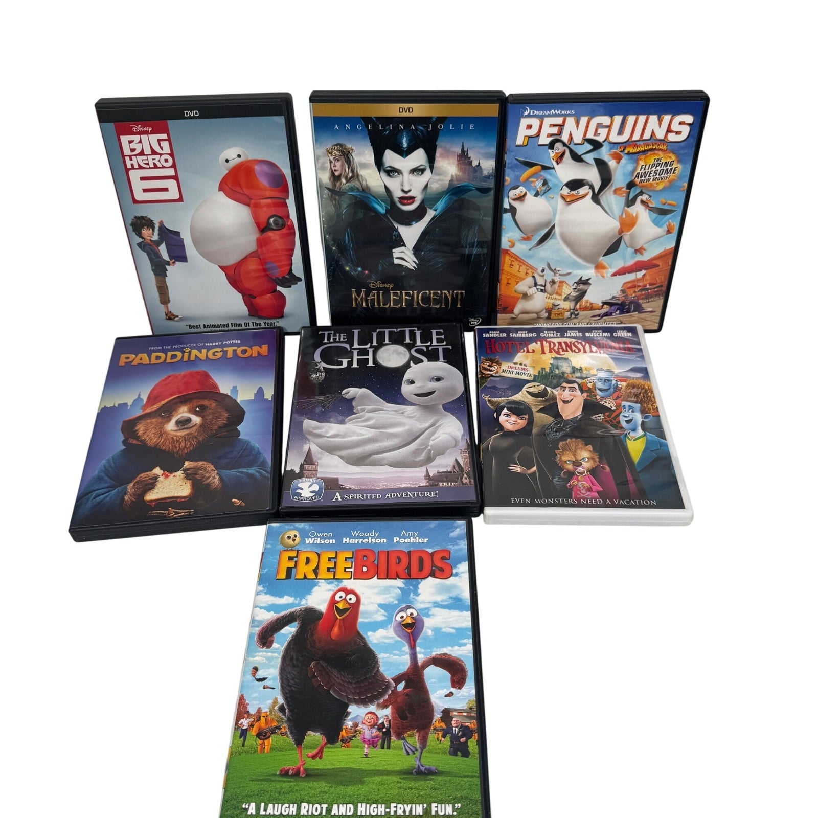Disney & Family DVD Lot Of 7: Big Hero 6 Maleficent Penguins Paddington & More